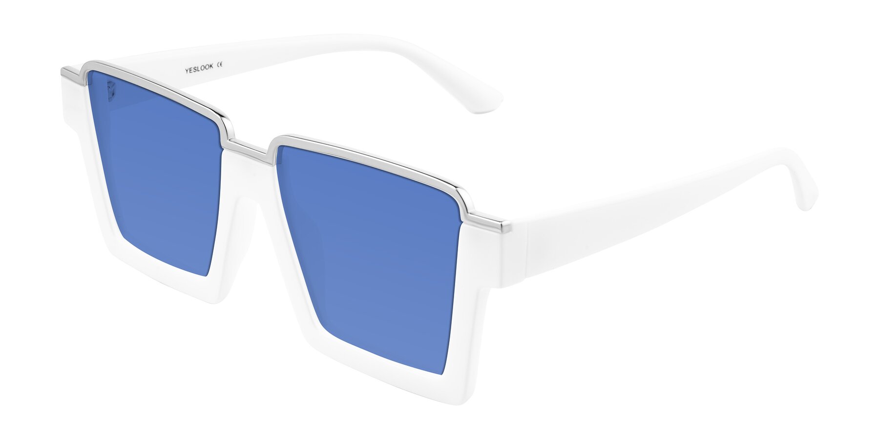 White Gear Blue Rounded Square White Geek-Chic Oversized Square Tinted Sunglasses with Blue Sunwear ...