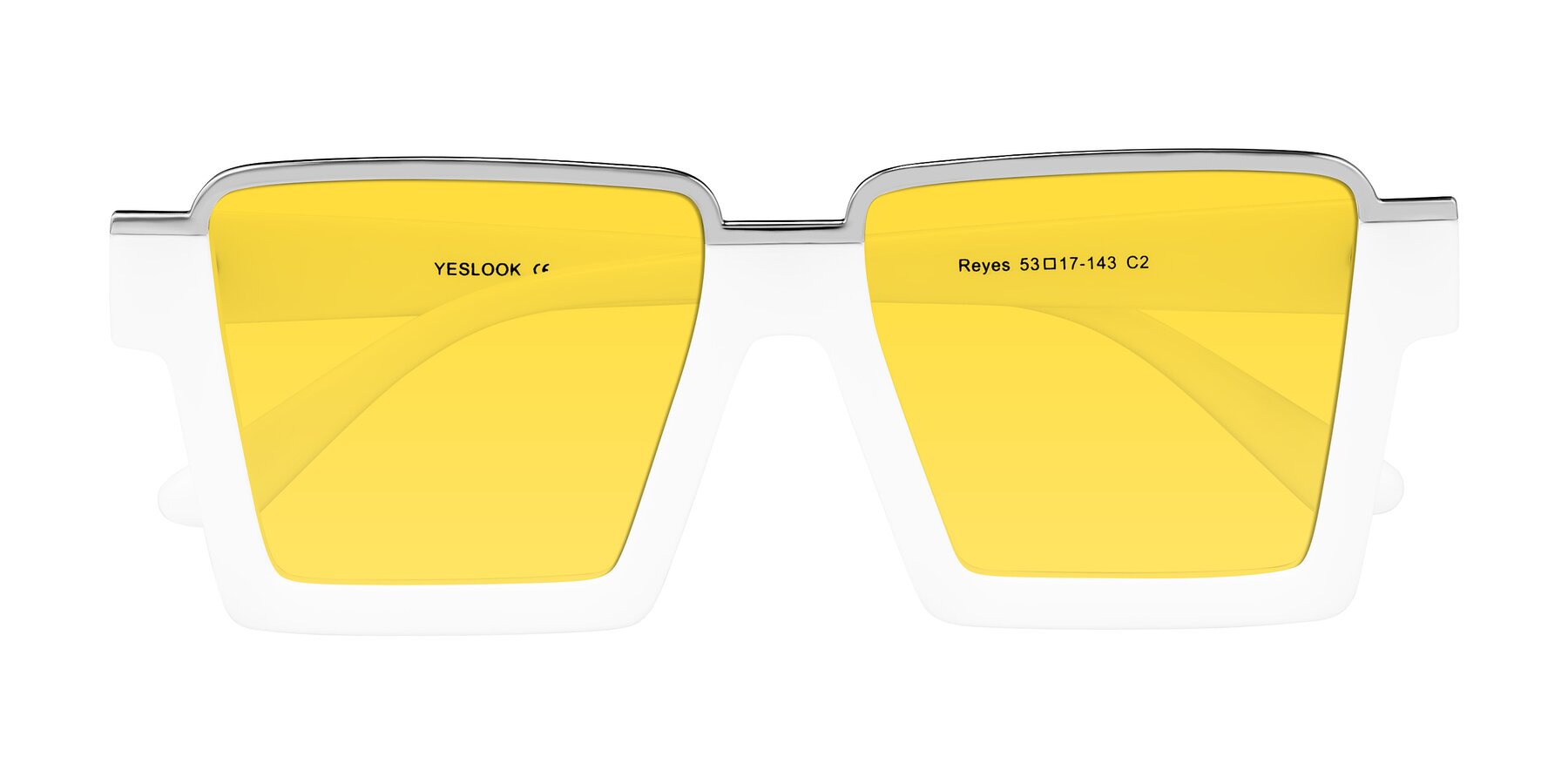 Folded Front of Reyes in White with Yellow Tinted Lenses