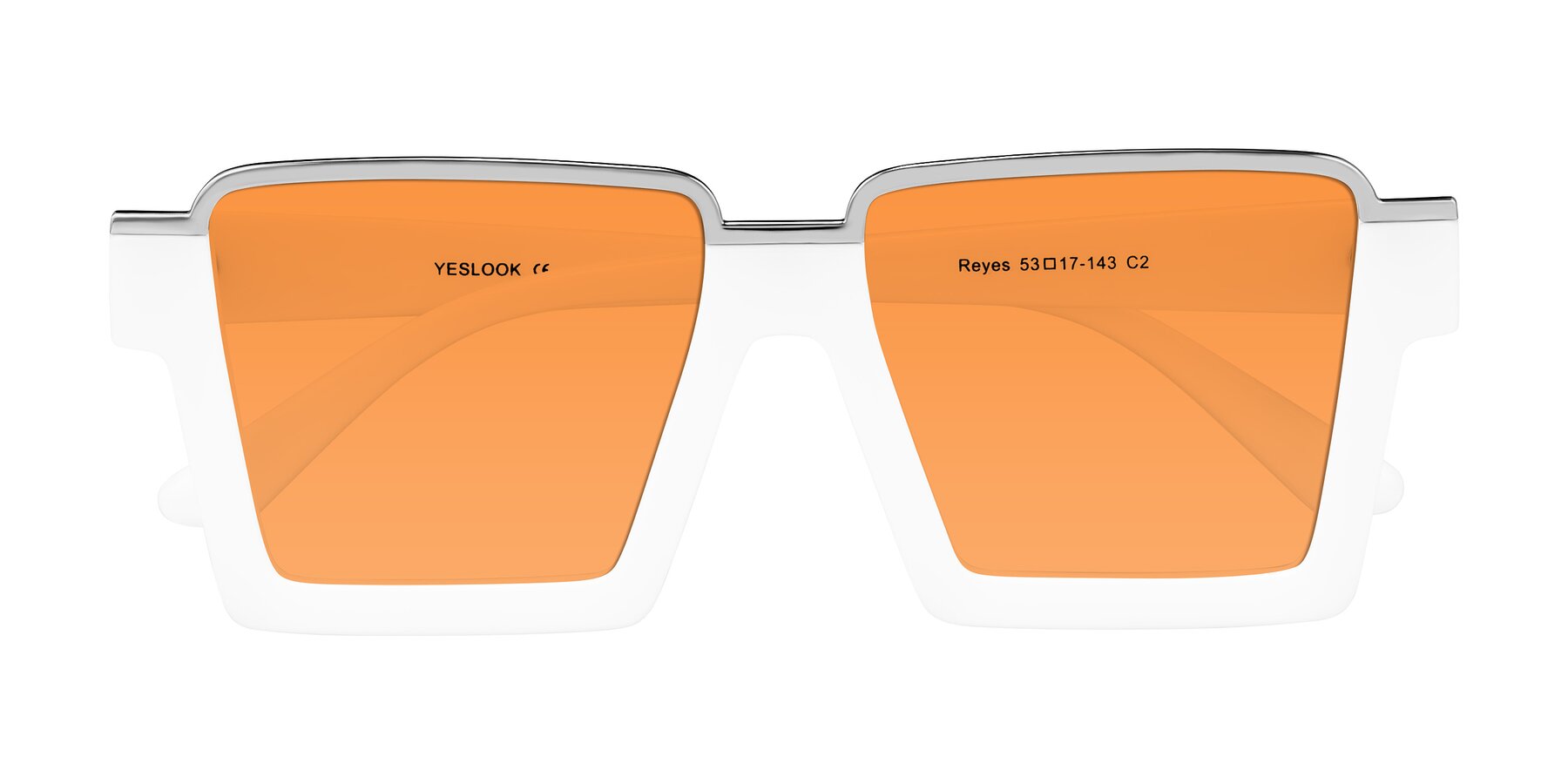 Folded Front of Reyes in White with Orange Tinted Lenses