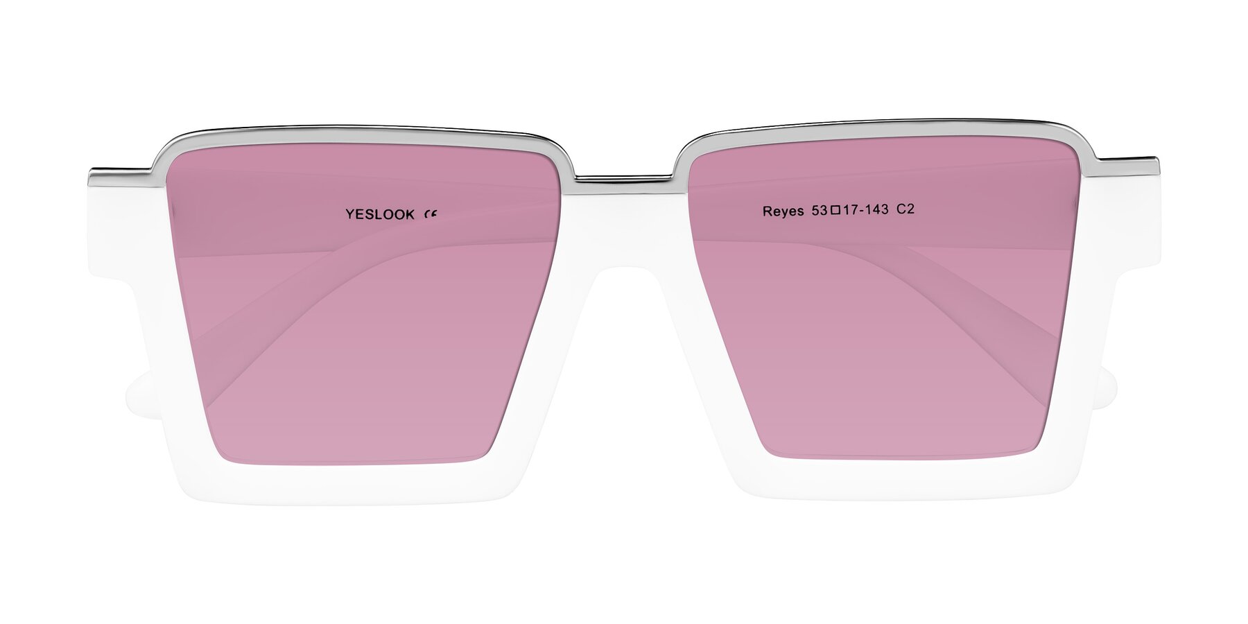 Folded Front of Reyes in White with Medium Wine Tinted Lenses