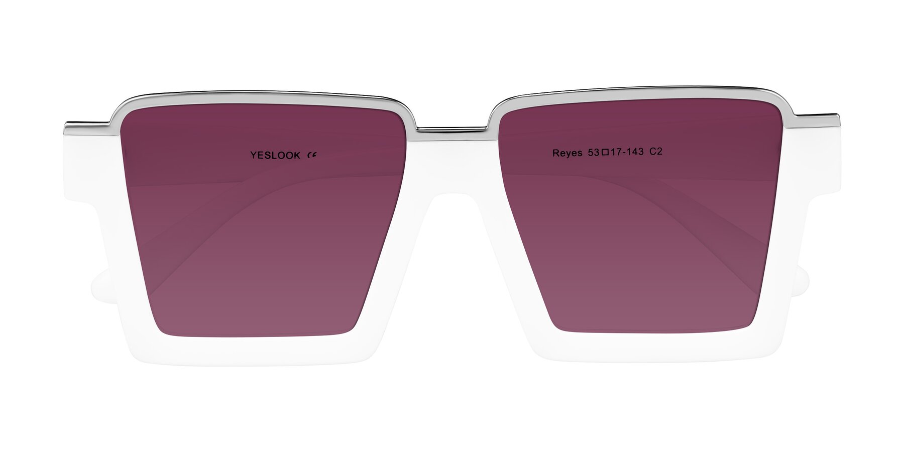 Folded Front of Reyes in White with Wine Tinted Lenses