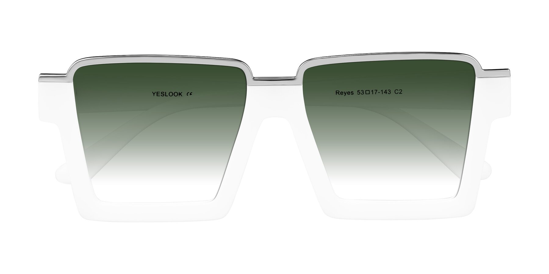 Folded Front of Reyes in White with Green Gradient Lenses