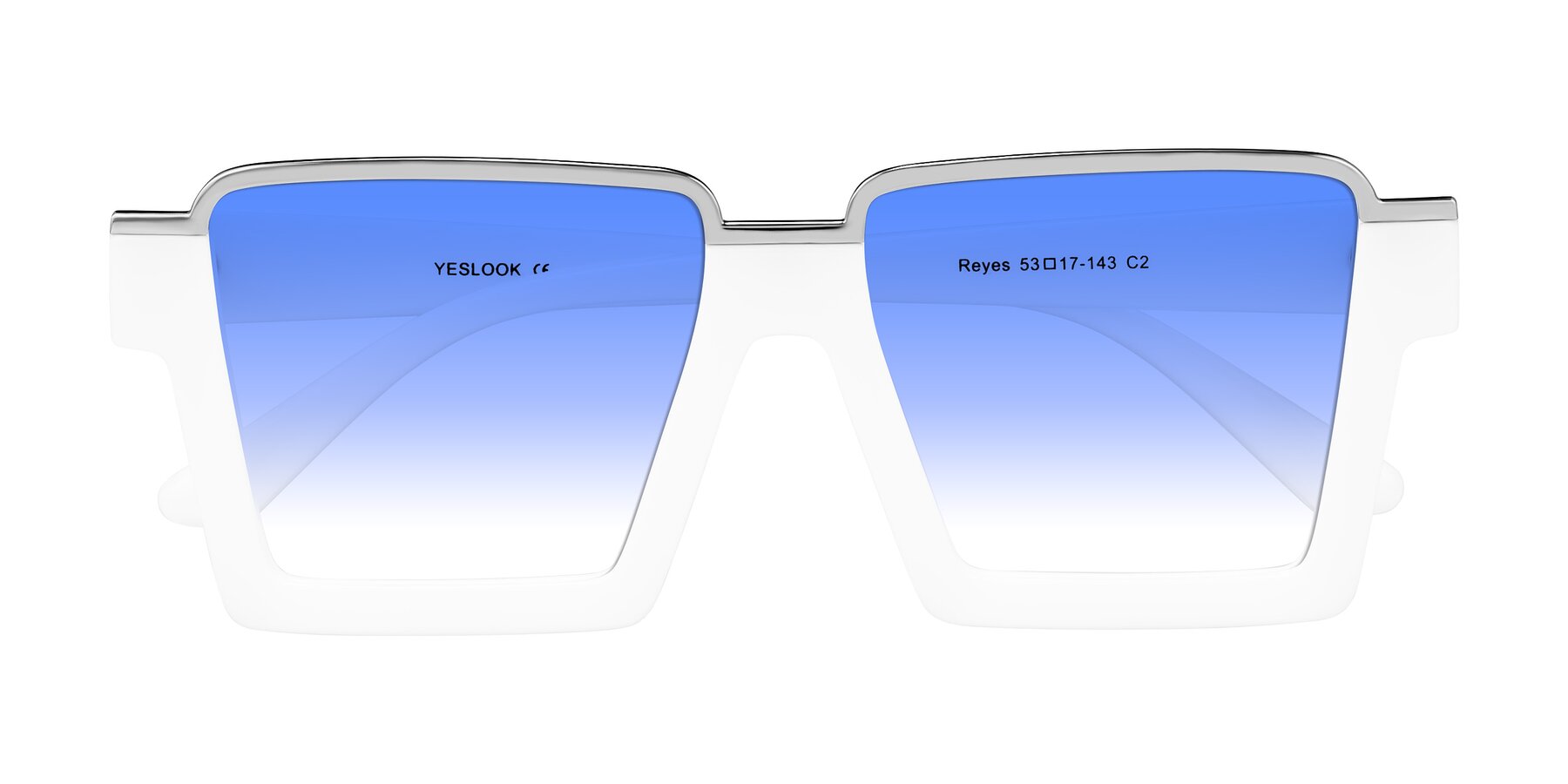 White Gradinet White Geek-Chic Oversized Square Gradient Sunglasses with Blue Sunwear ...