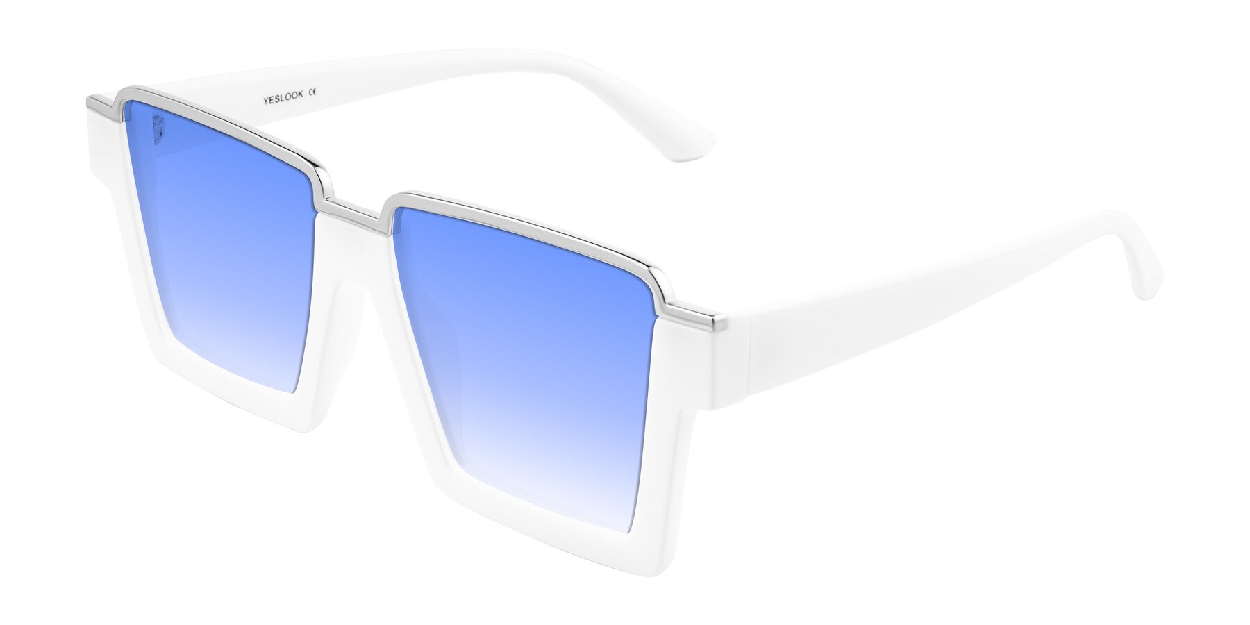 White Gradinet White Geek-Chic Oversized Square Gradient Sunglasses with Blue Sunwear ...
