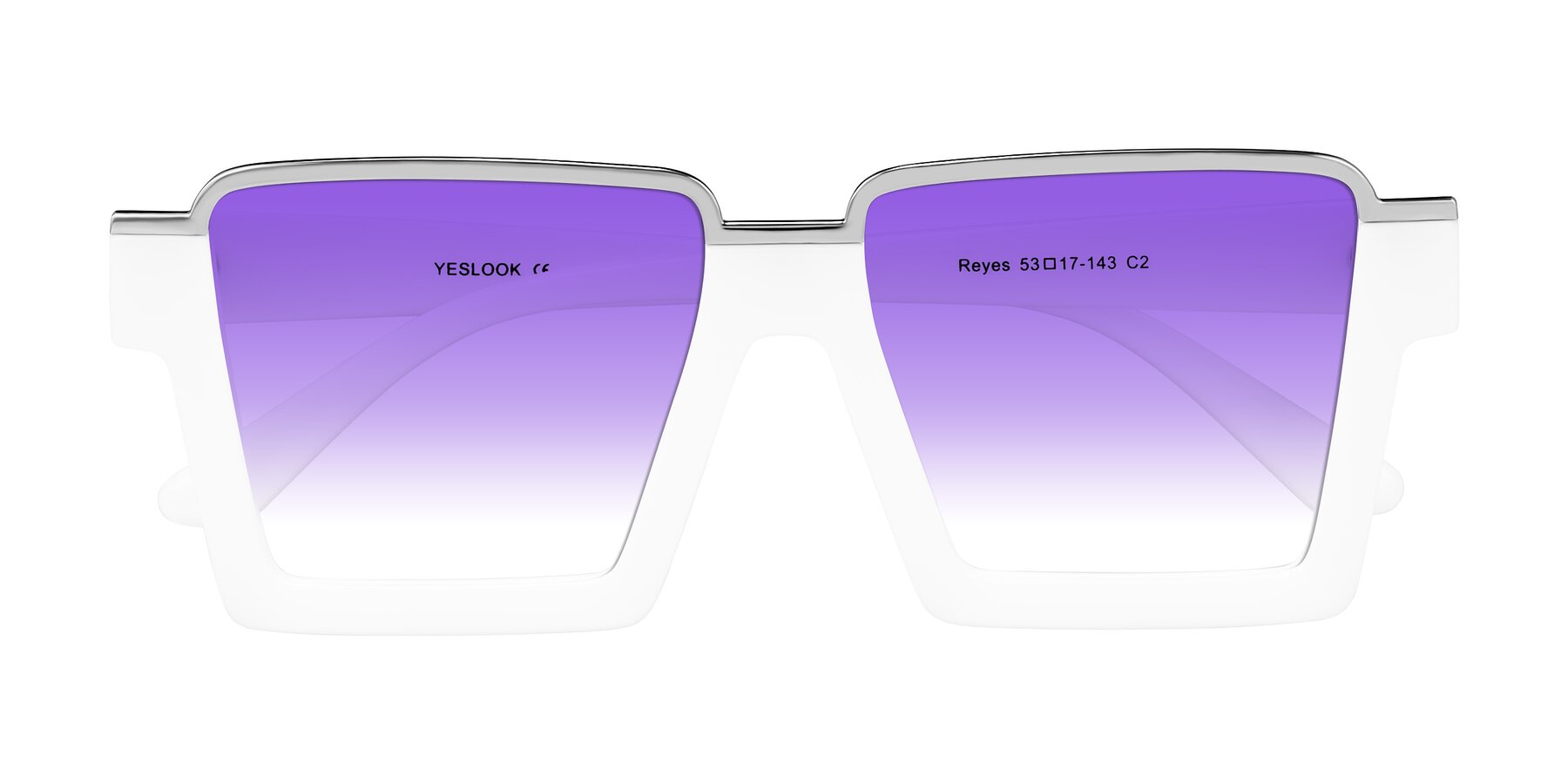 Folded Front of Reyes in White with Purple Gradient Lenses