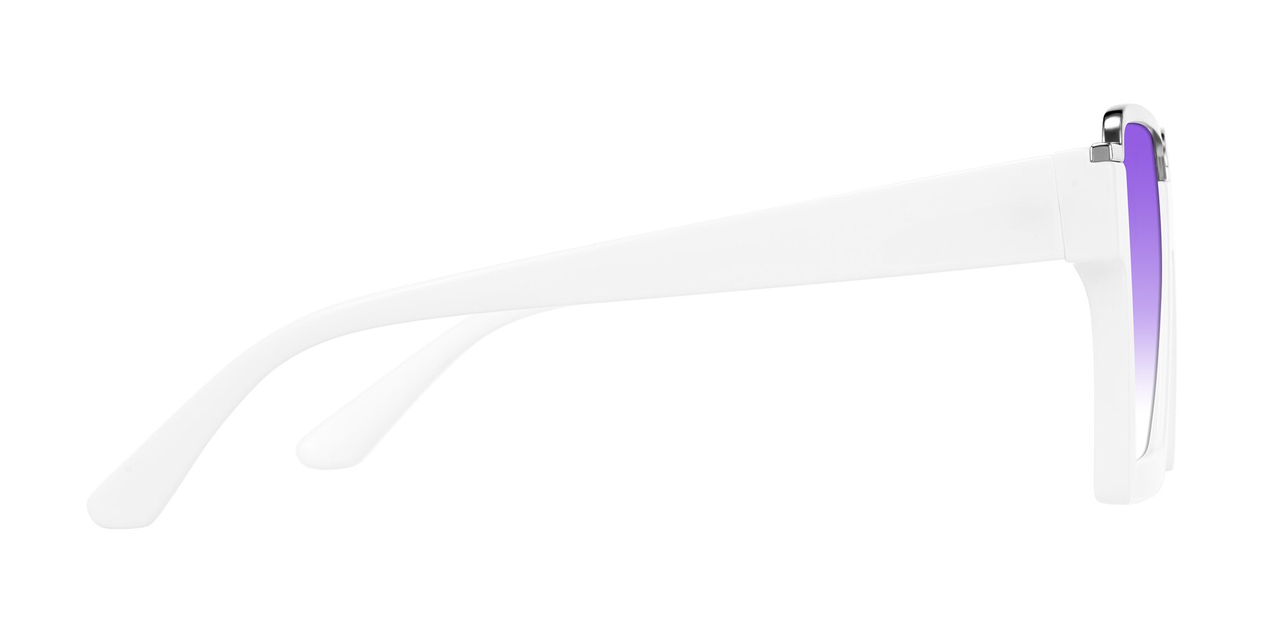 Side of Reyes in White with Purple Gradient Lenses