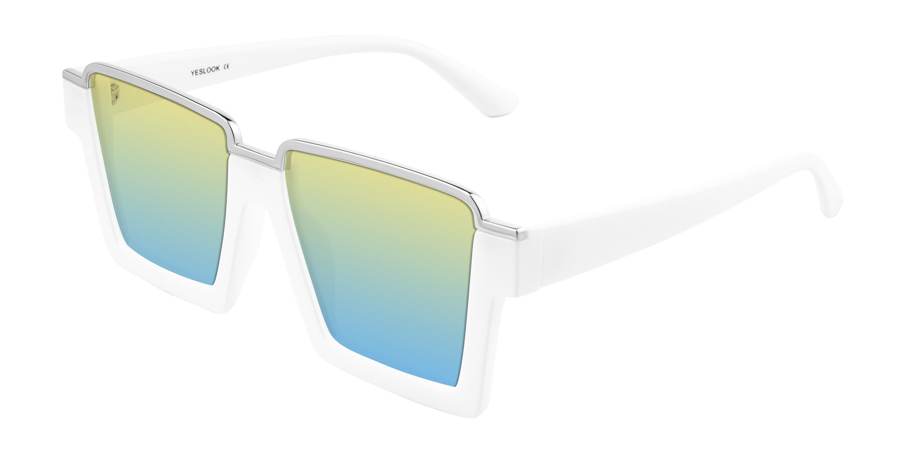 Angle of Reyes in White with Yellow / Blue Gradient Lenses