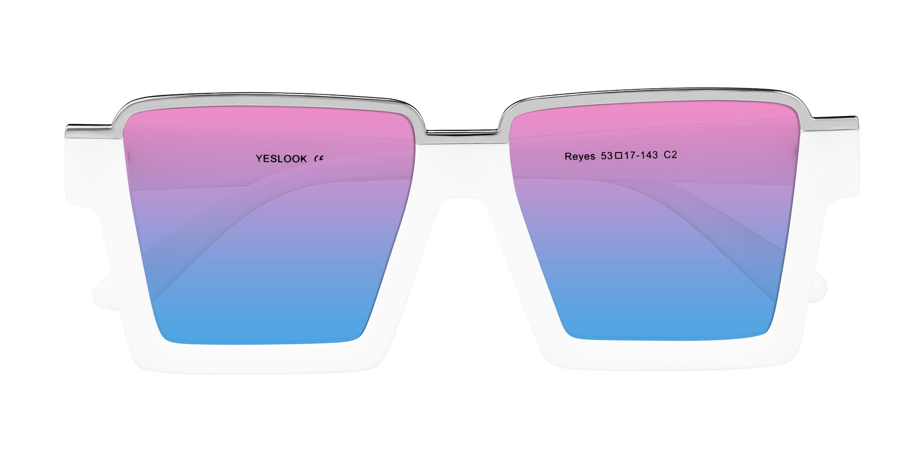 Folded Front of Reyes in White with Pink / Blue Gradient Lenses