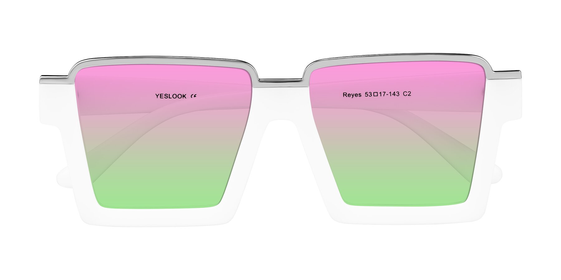 Folded Front of Reyes in White with Pink / Green Gradient Lenses