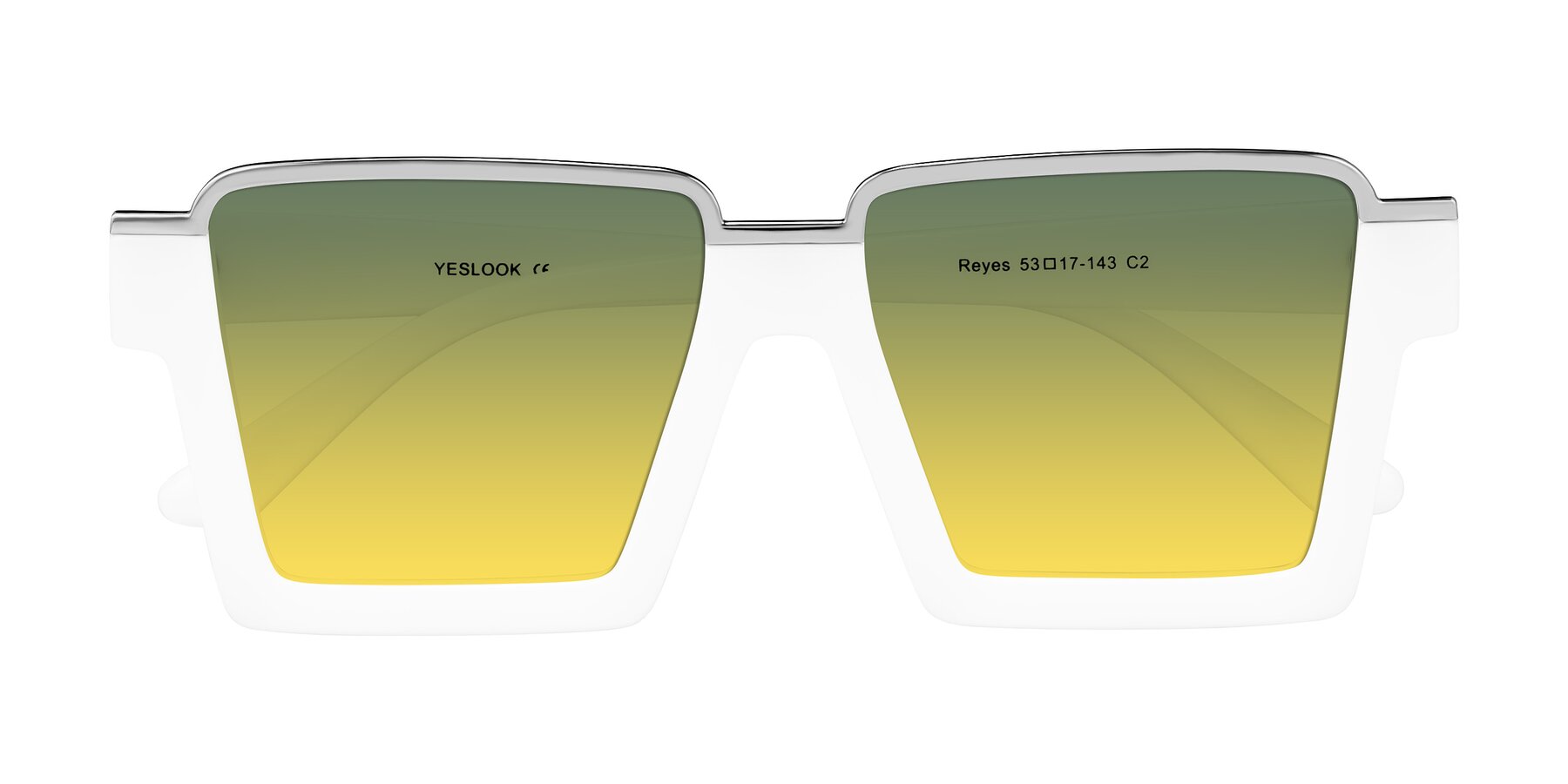 Folded Front of Reyes in White with Green / Yellow Gradient Lenses