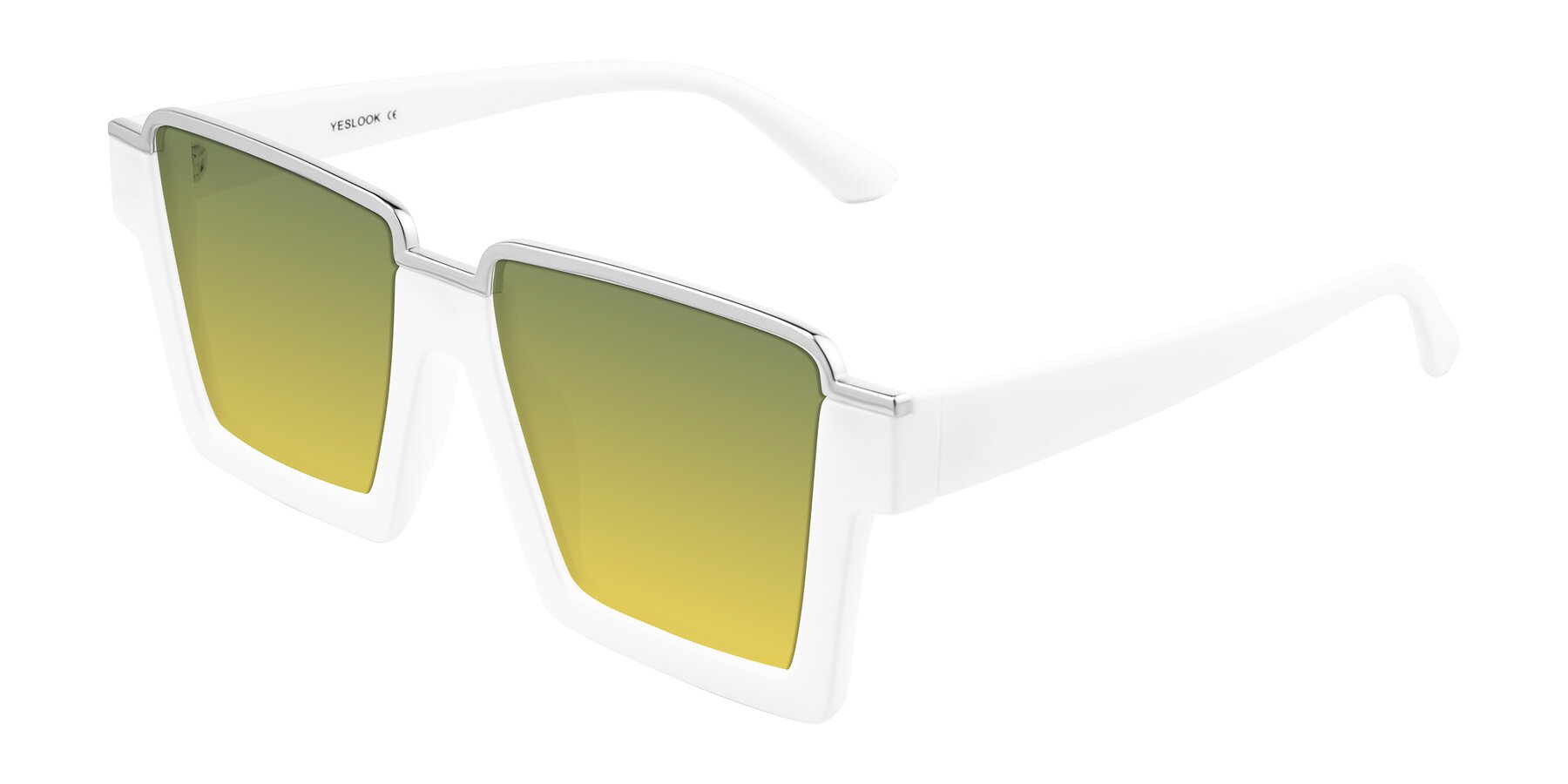 Angle of Reyes in White with Green / Yellow Gradient Lenses