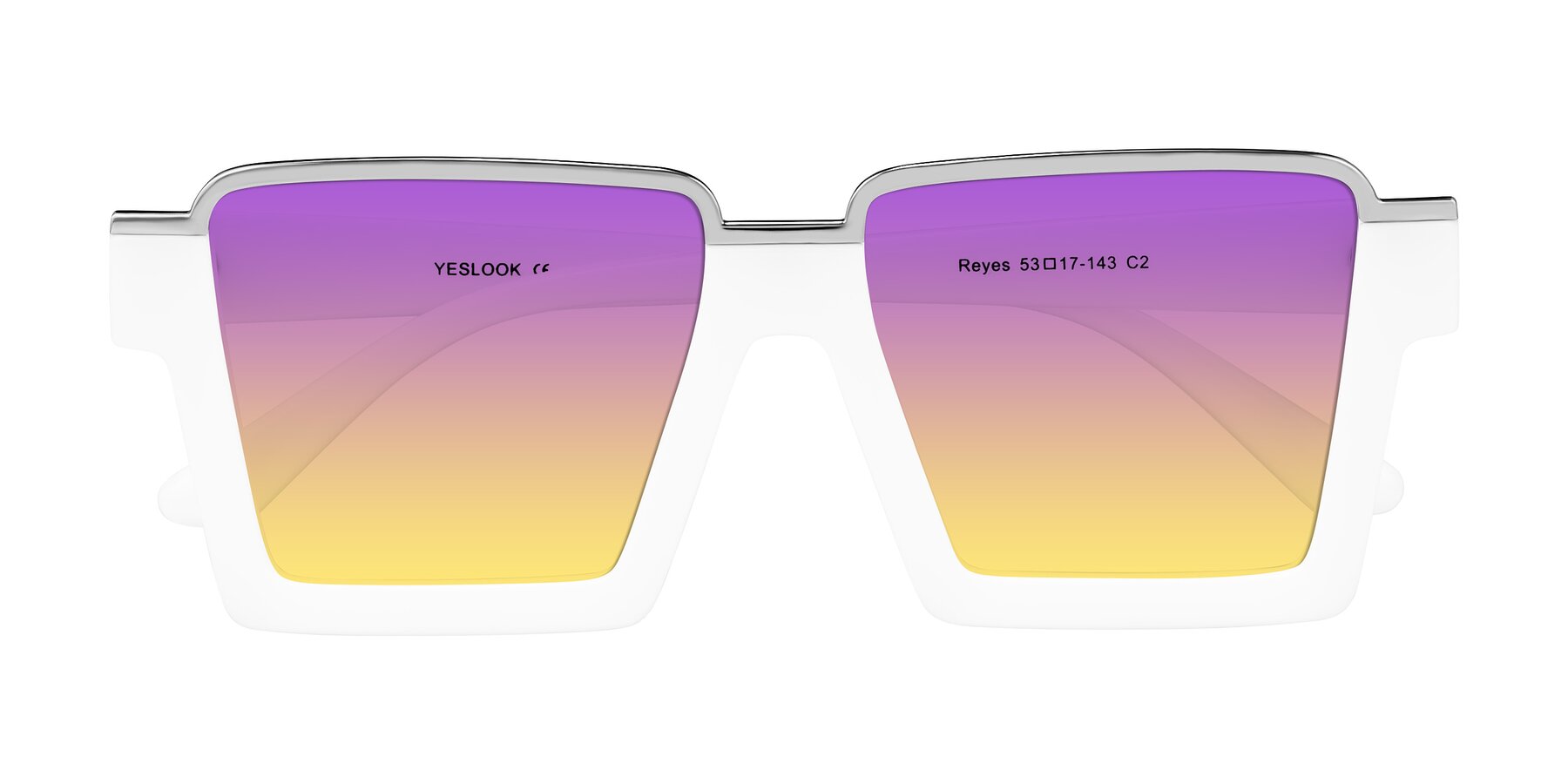 Folded Front of Reyes in White with Purple / Yellow Gradient Lenses