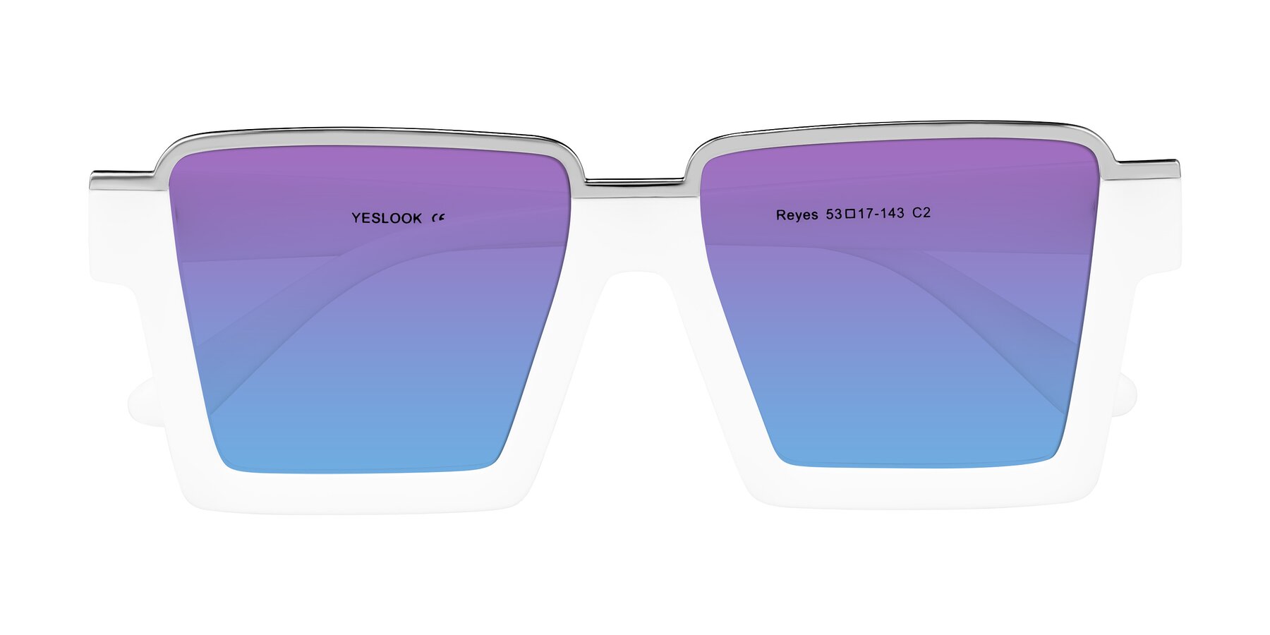 Folded Front of Reyes in White with Purple / Blue Gradient Lenses