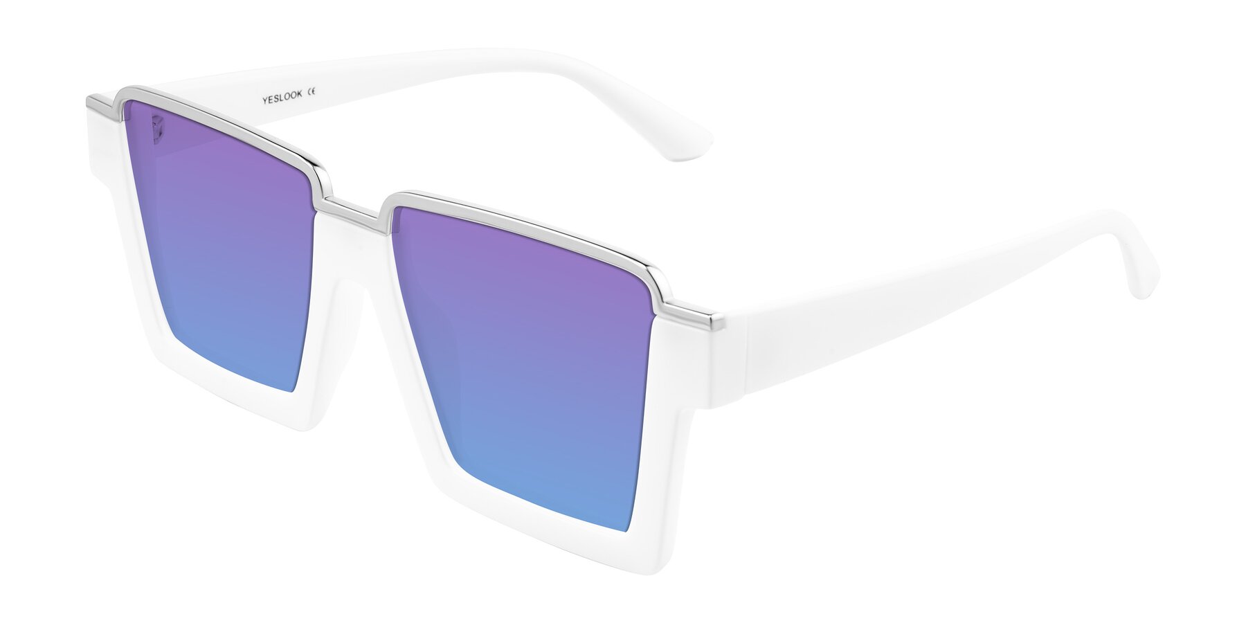 Angle of Reyes in White with Purple / Blue Gradient Lenses