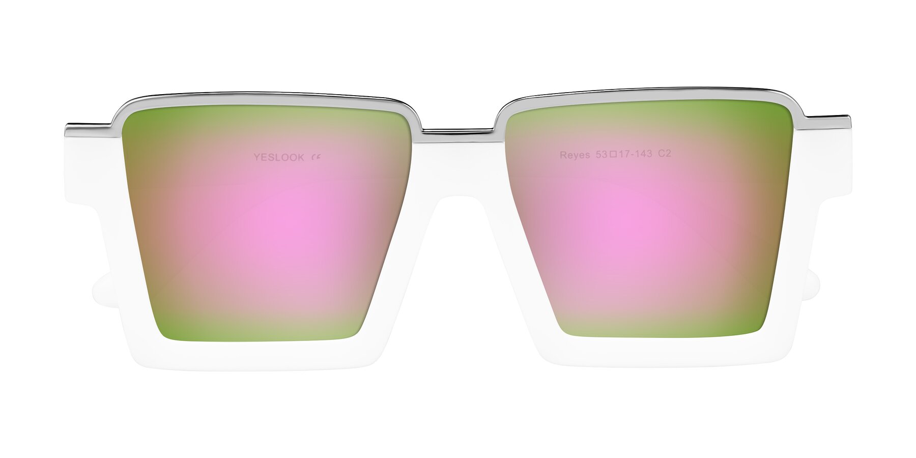 Folded Front of Reyes in White with Pink Mirrored Lenses