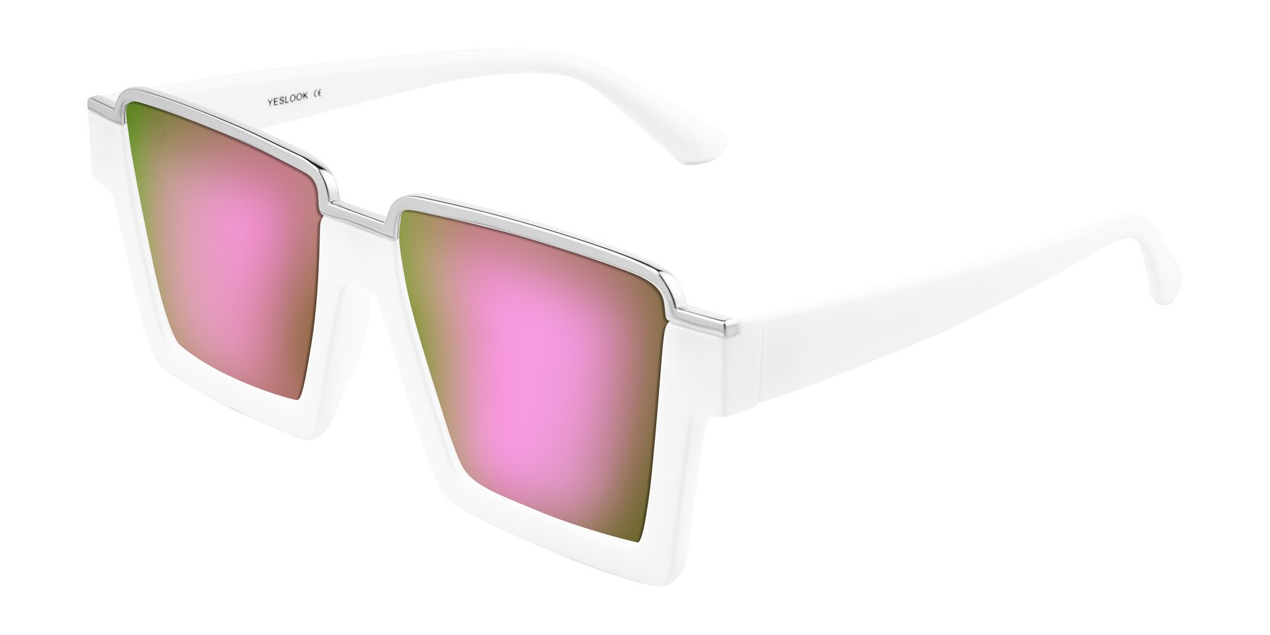 Angle of Reyes in White with Pink Mirrored Lenses