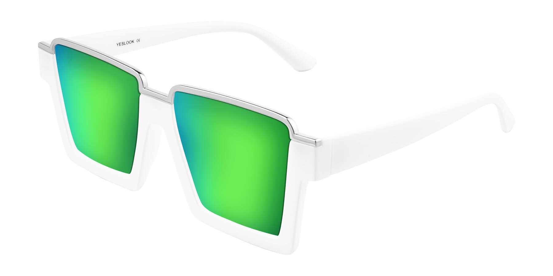 Angle of Reyes in White with Green Mirrored Lenses