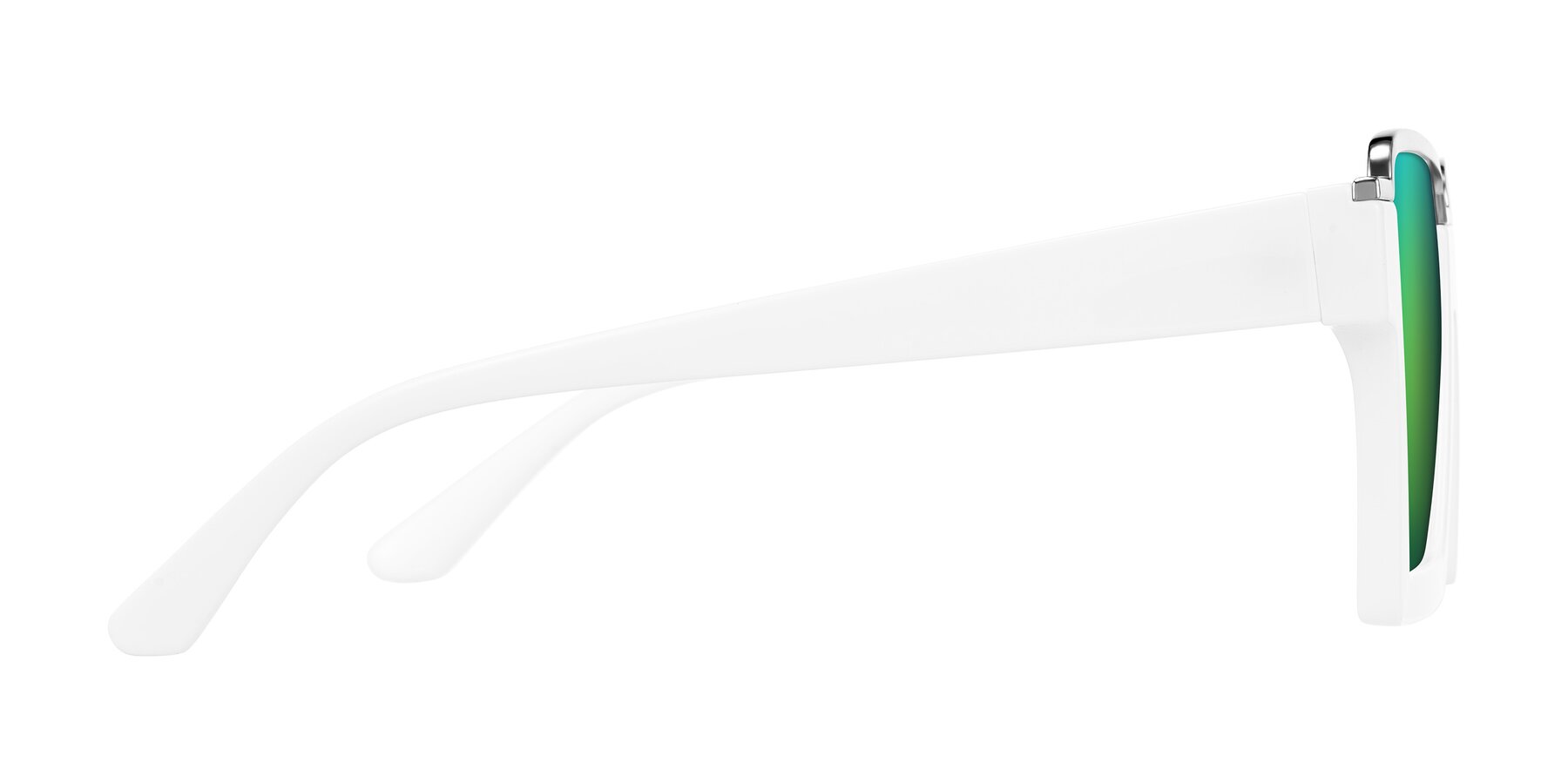 Side of Reyes in White with Green Mirrored Lenses