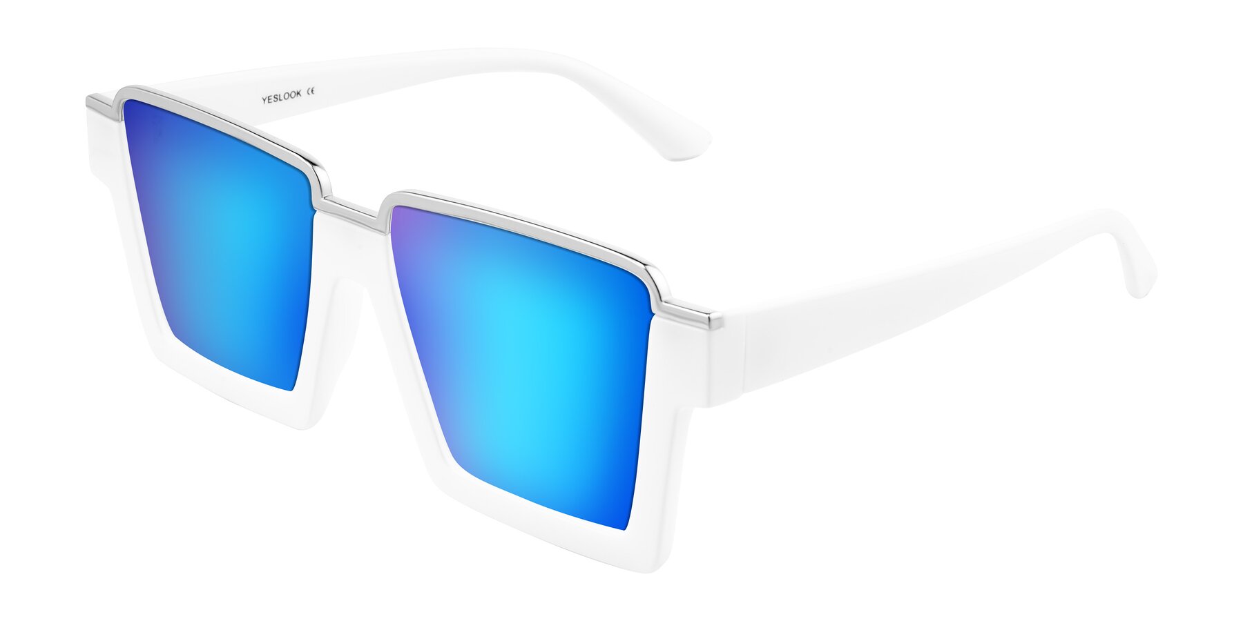 Angle of Reyes in White with Blue Mirrored Lenses