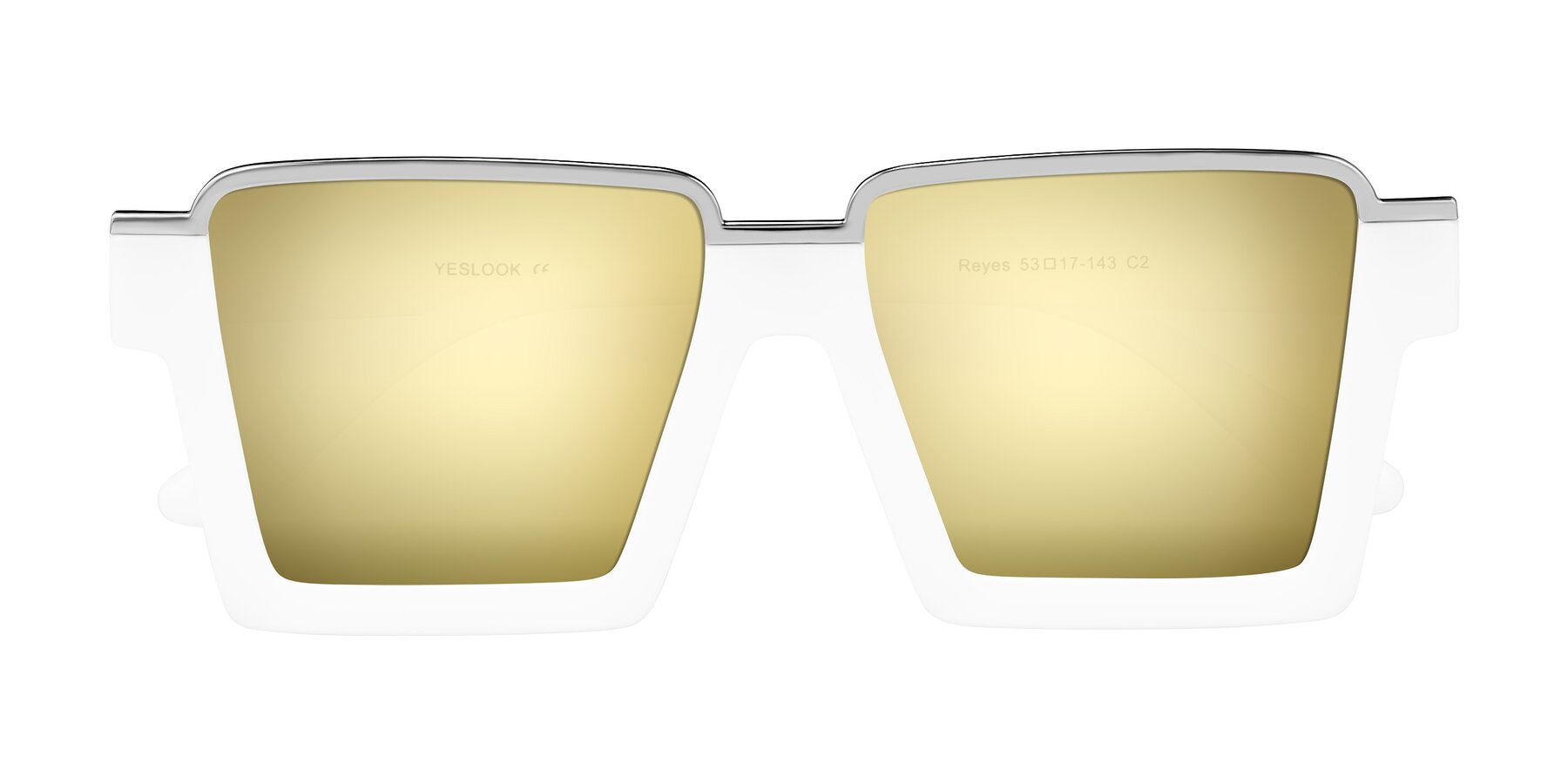Folded Front of Reyes in White with Gold Mirrored Lenses