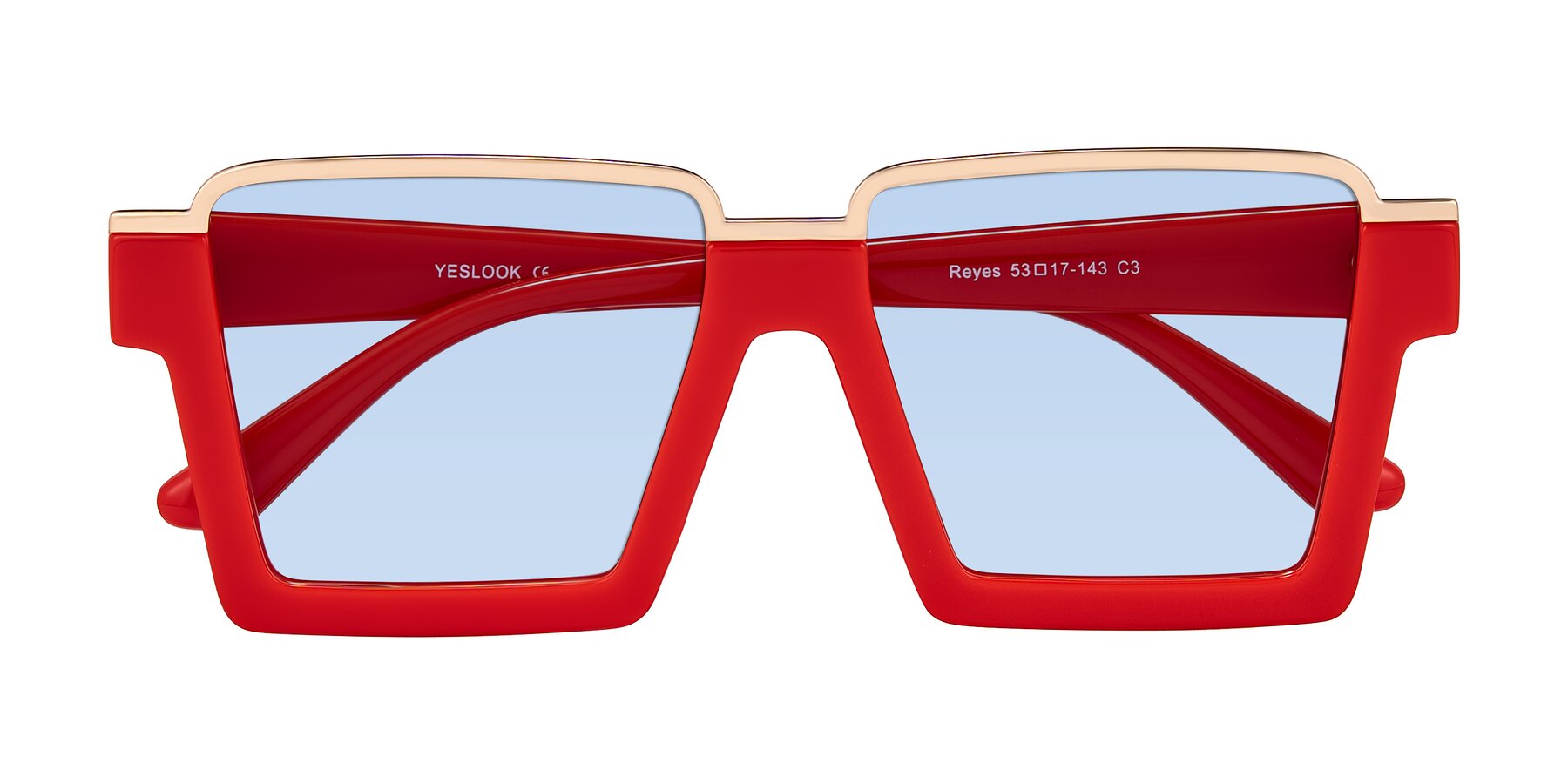 Folded Front of Reyes in Red with Light Blue Tinted Lenses