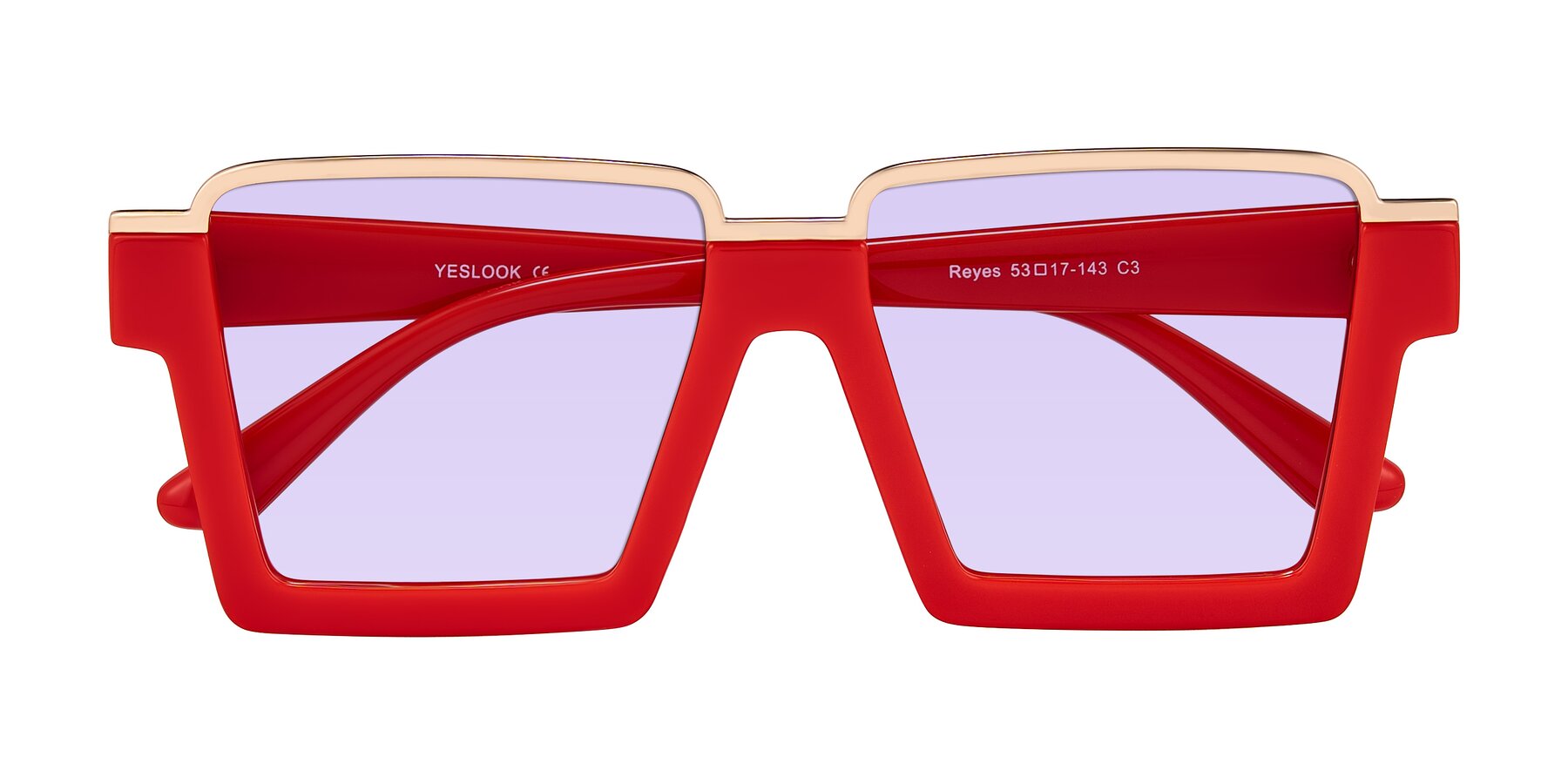 Folded Front of Reyes in Red with Light Purple Tinted Lenses