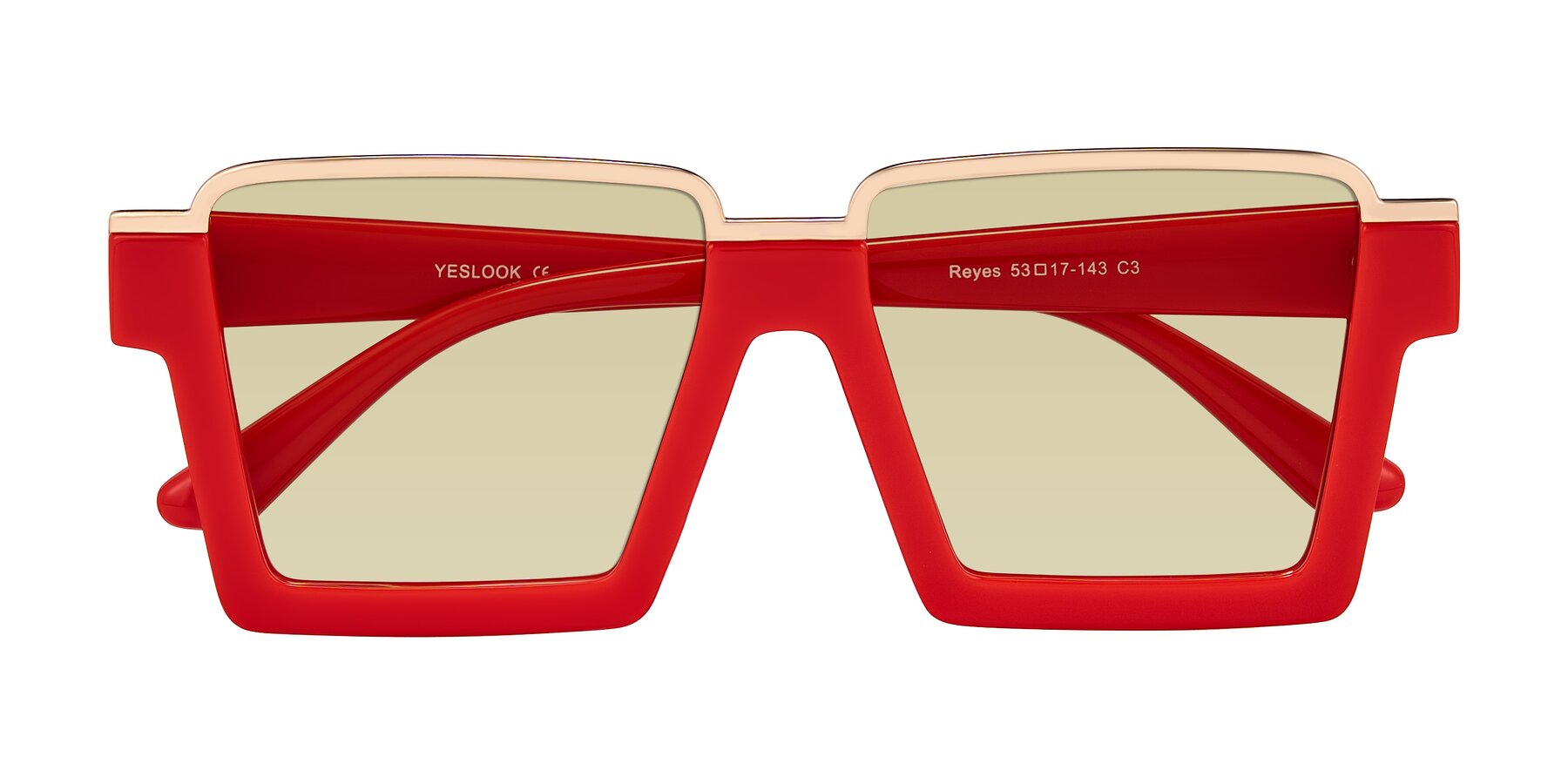 Folded Front of Reyes in Red with Light Champagne Tinted Lenses