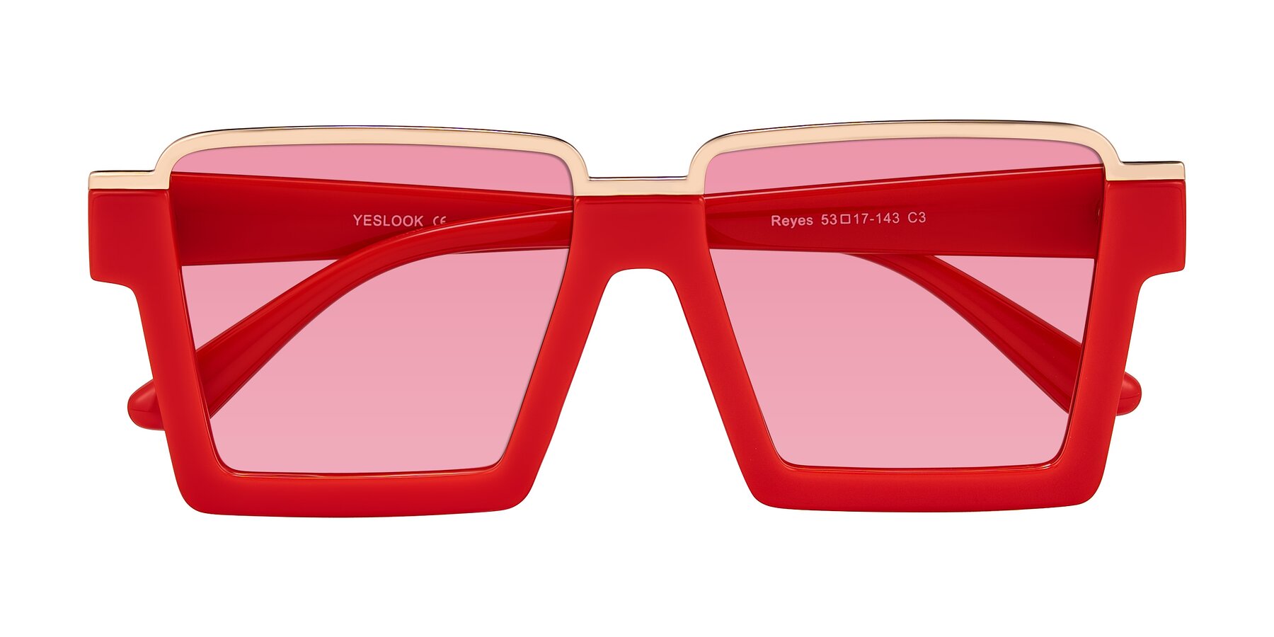 Folded Front of Reyes in Red with Pink Tinted Lenses