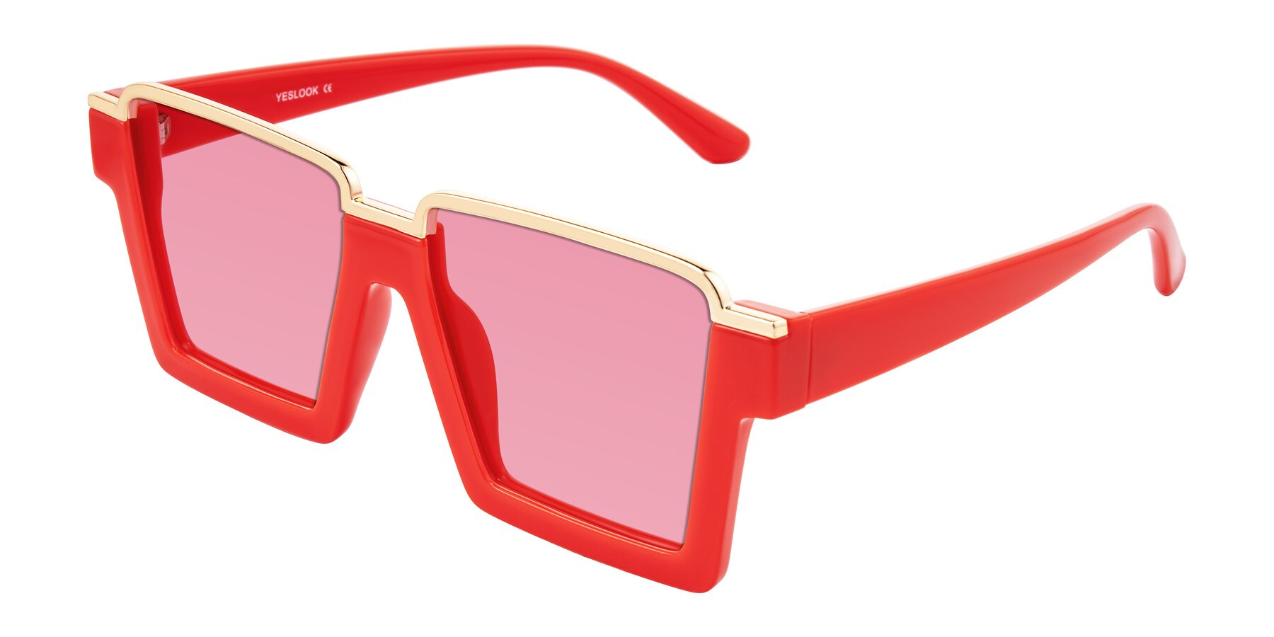 Reyas Color Red Geek-Chic Oversized Square Tinted Sunglasses with Pink Sunwear ...