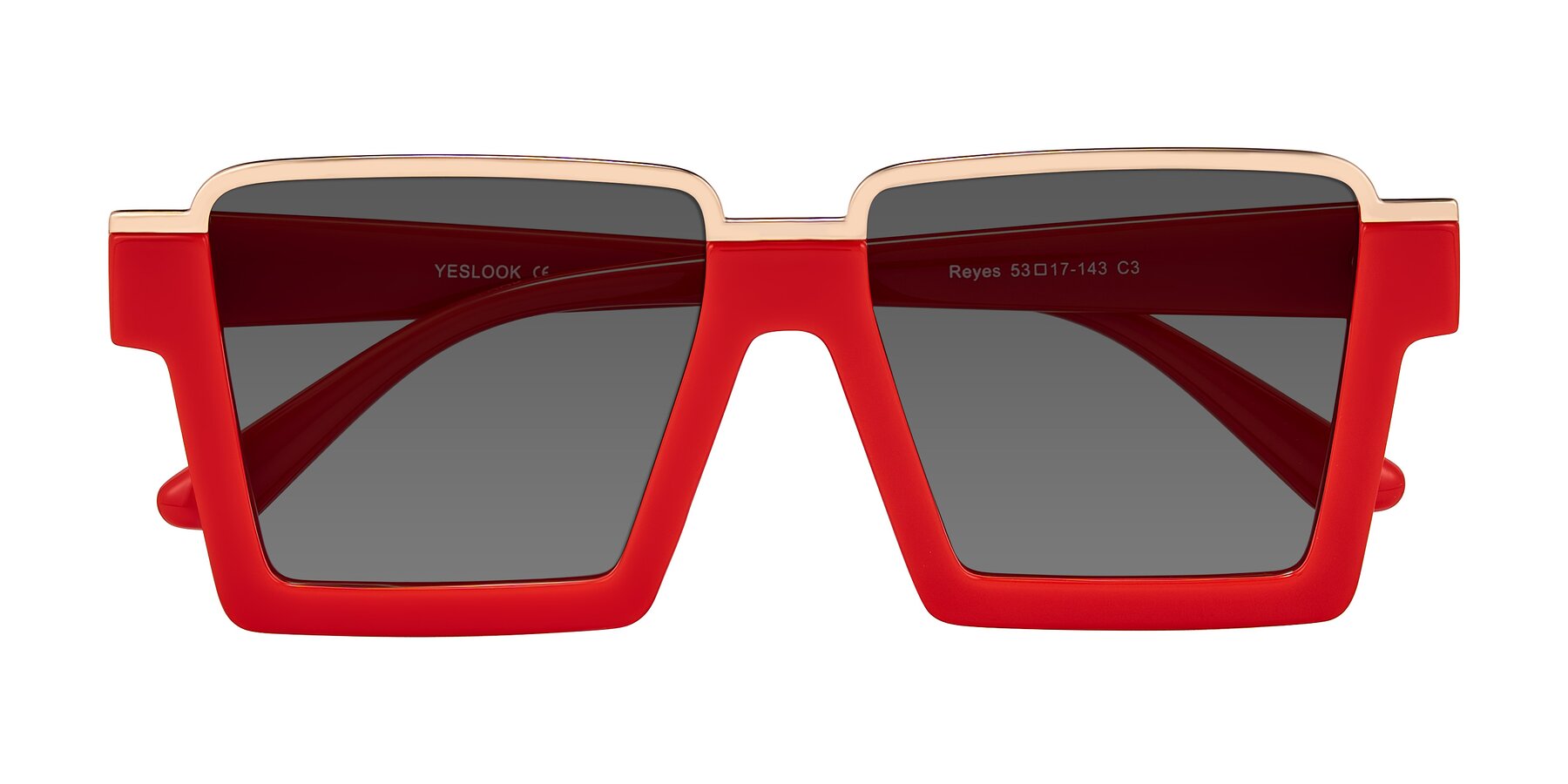 Folded Front of Reyes in Red with Medium Gray Tinted Lenses