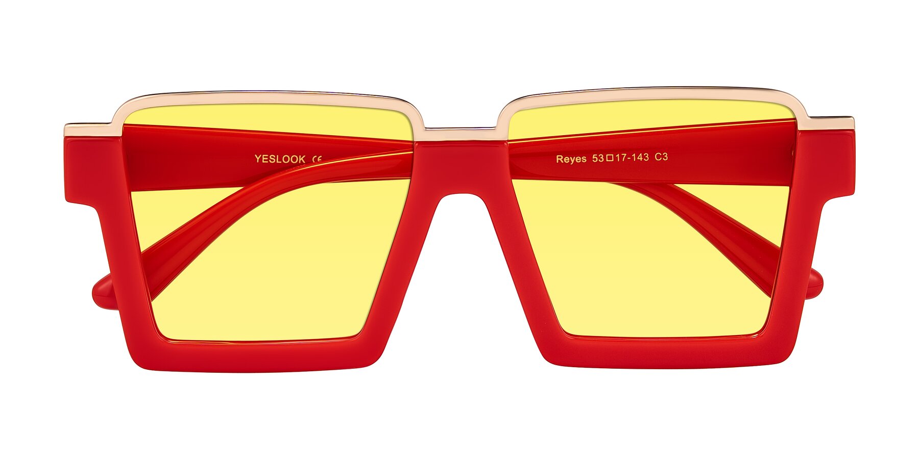 Folded Front of Reyes in Red with Medium Yellow Tinted Lenses