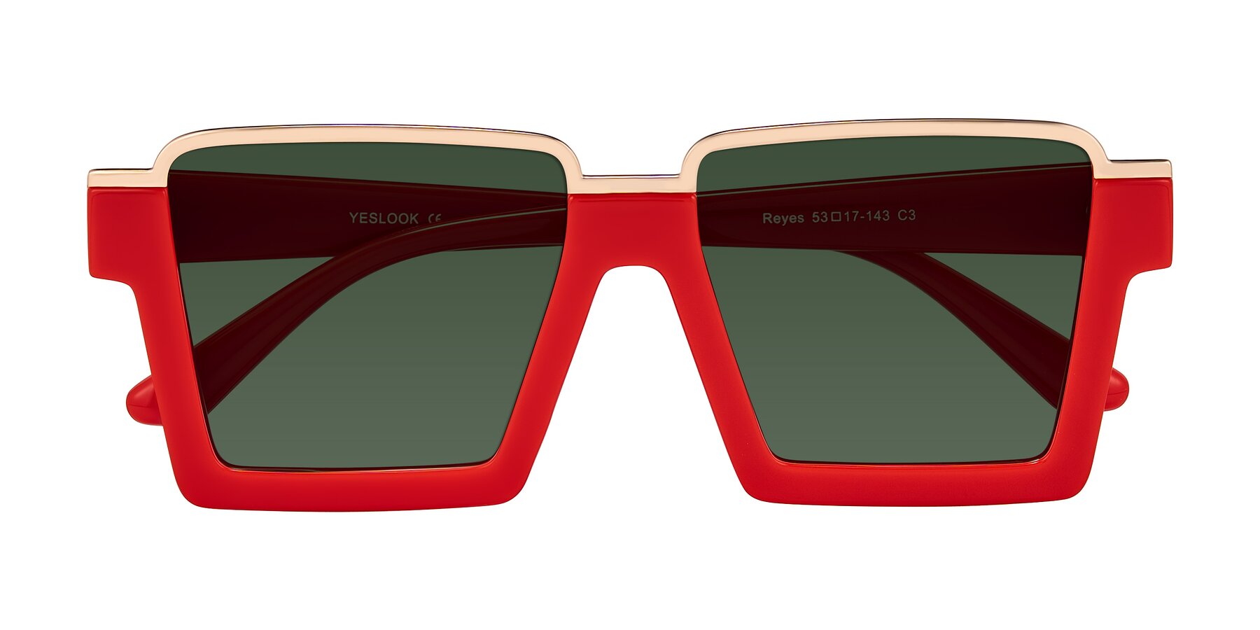 Folded Front of Reyes in Red with Green Tinted Lenses