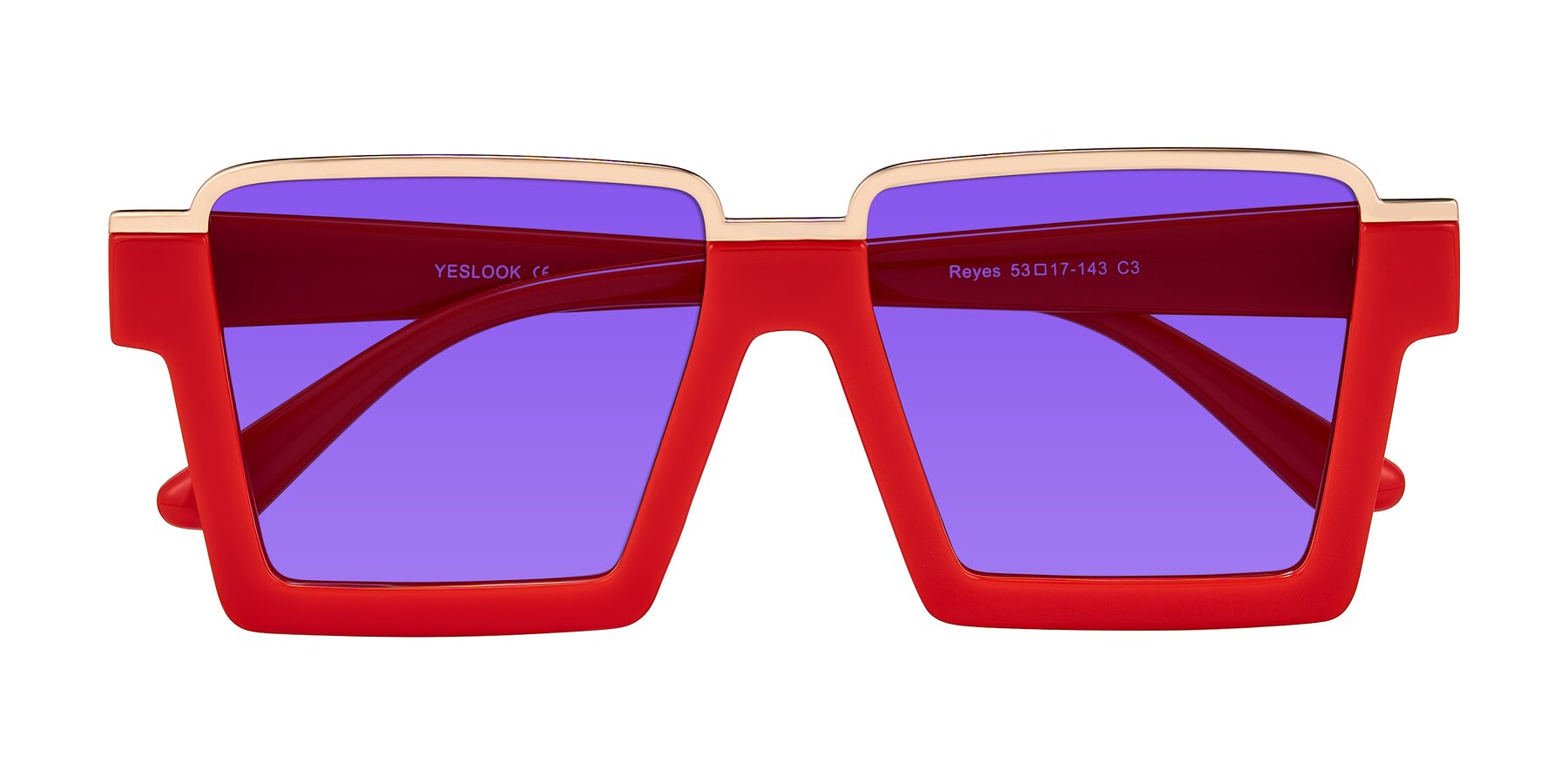 Folded Front of Reyes in Red with Purple Tinted Lenses