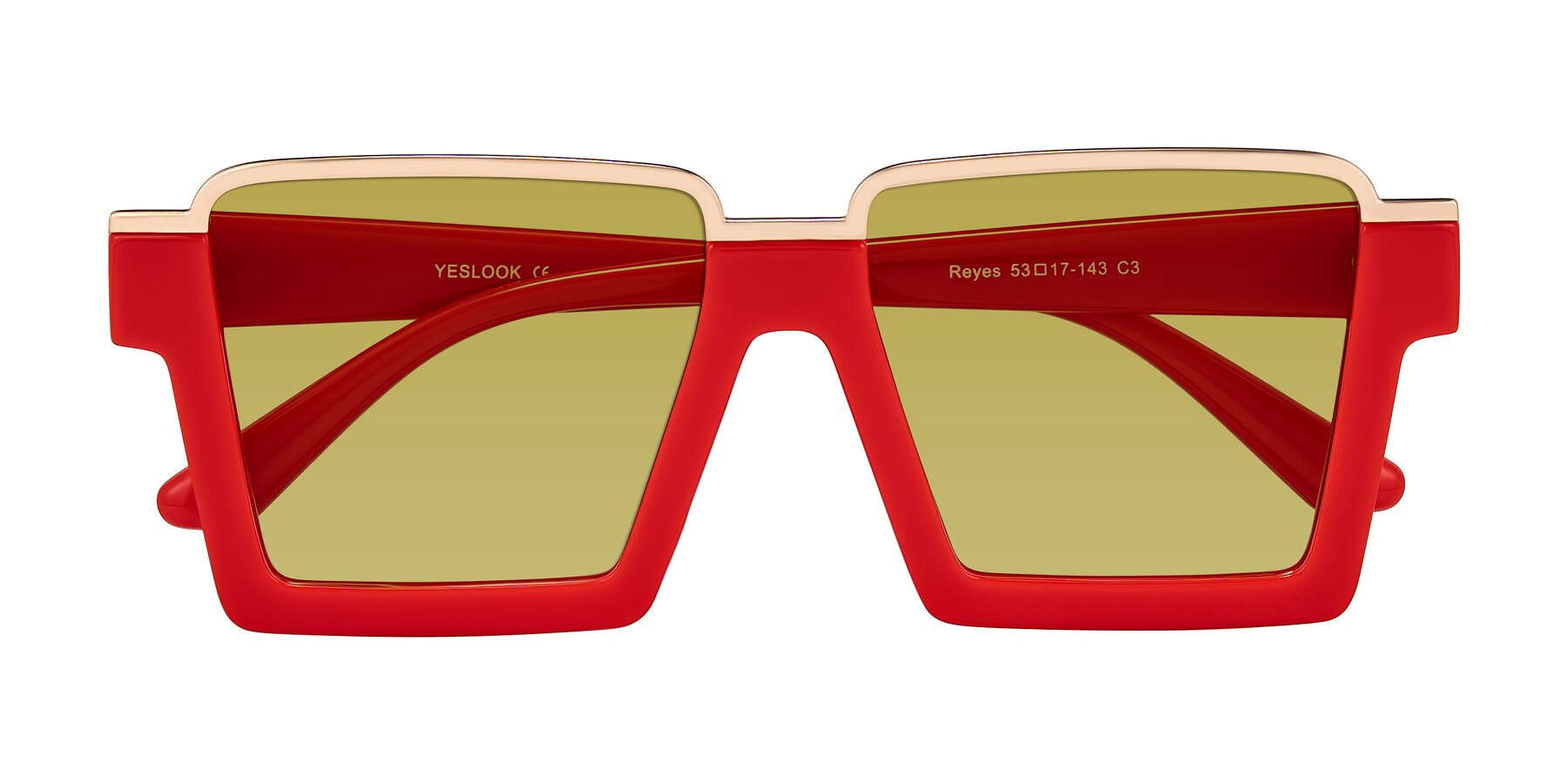 Folded Front of Reyes in Red with Champagne Tinted Lenses