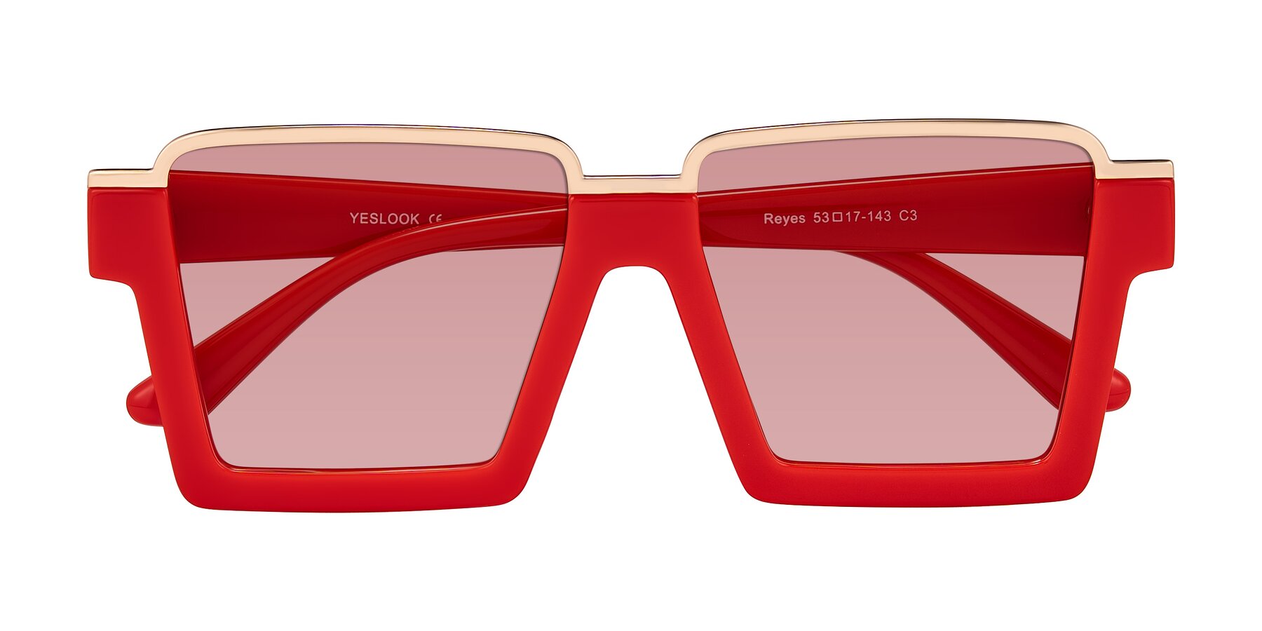 Folded Front of Reyes in Red with Medium Garnet Tinted Lenses