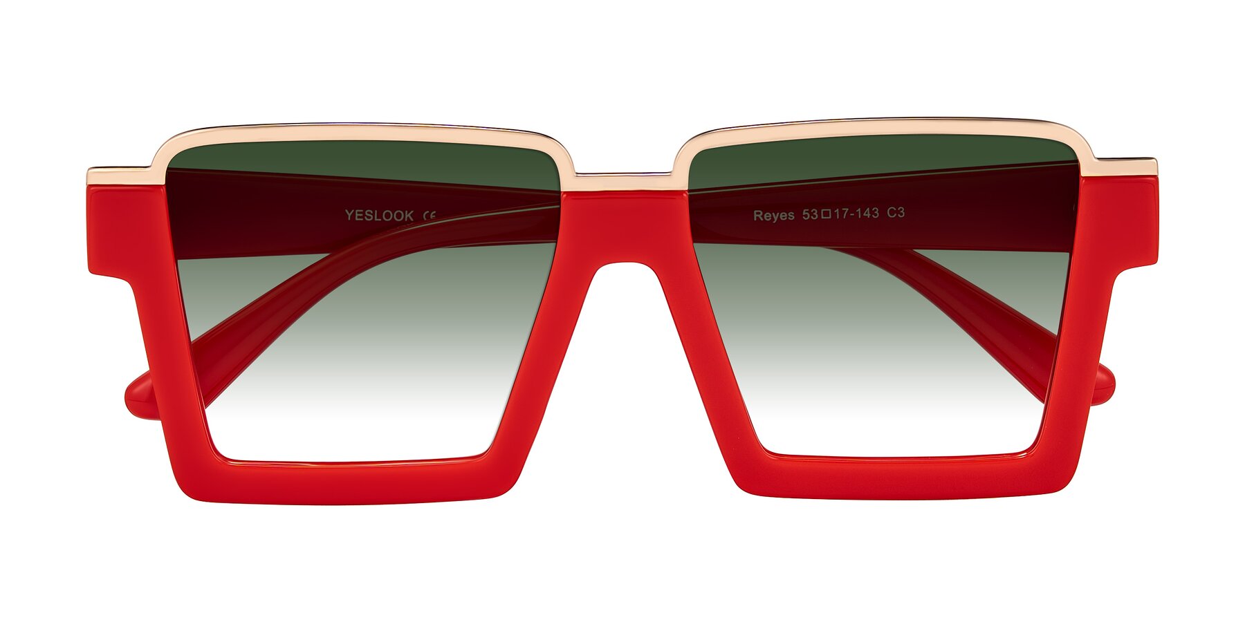 Folded Front of Reyes in Red with Green Gradient Lenses