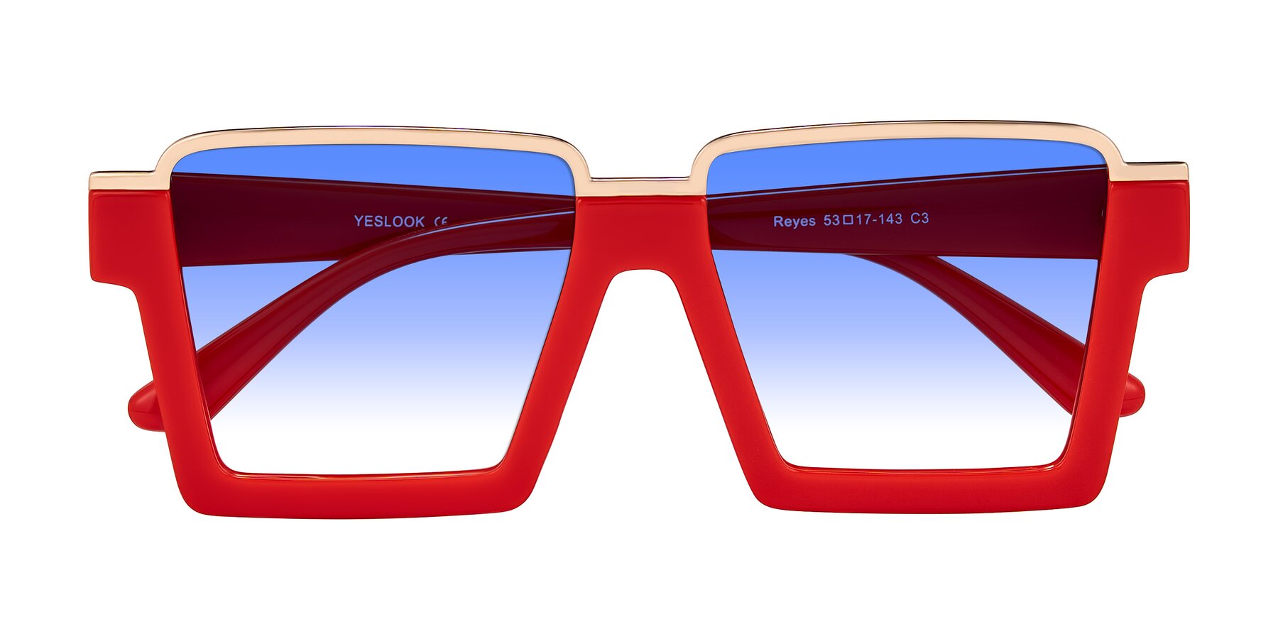 Folded Front of Reyes in Red with Blue Gradient Lenses