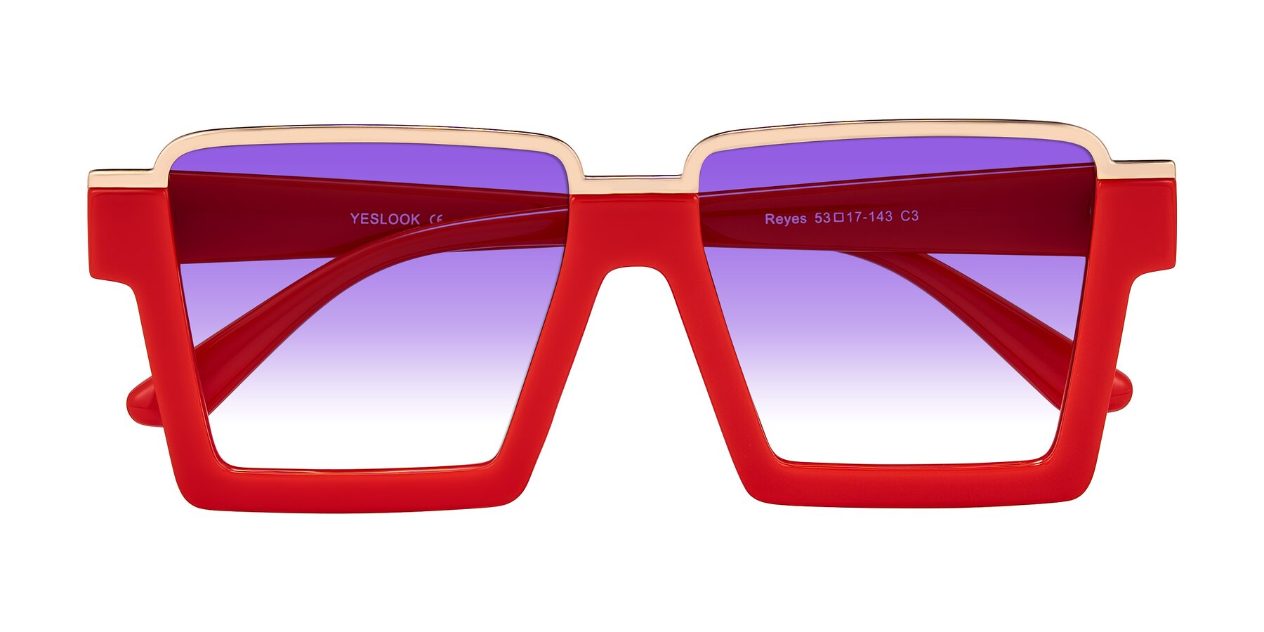 Folded Front of Reyes in Red with Purple Gradient Lenses