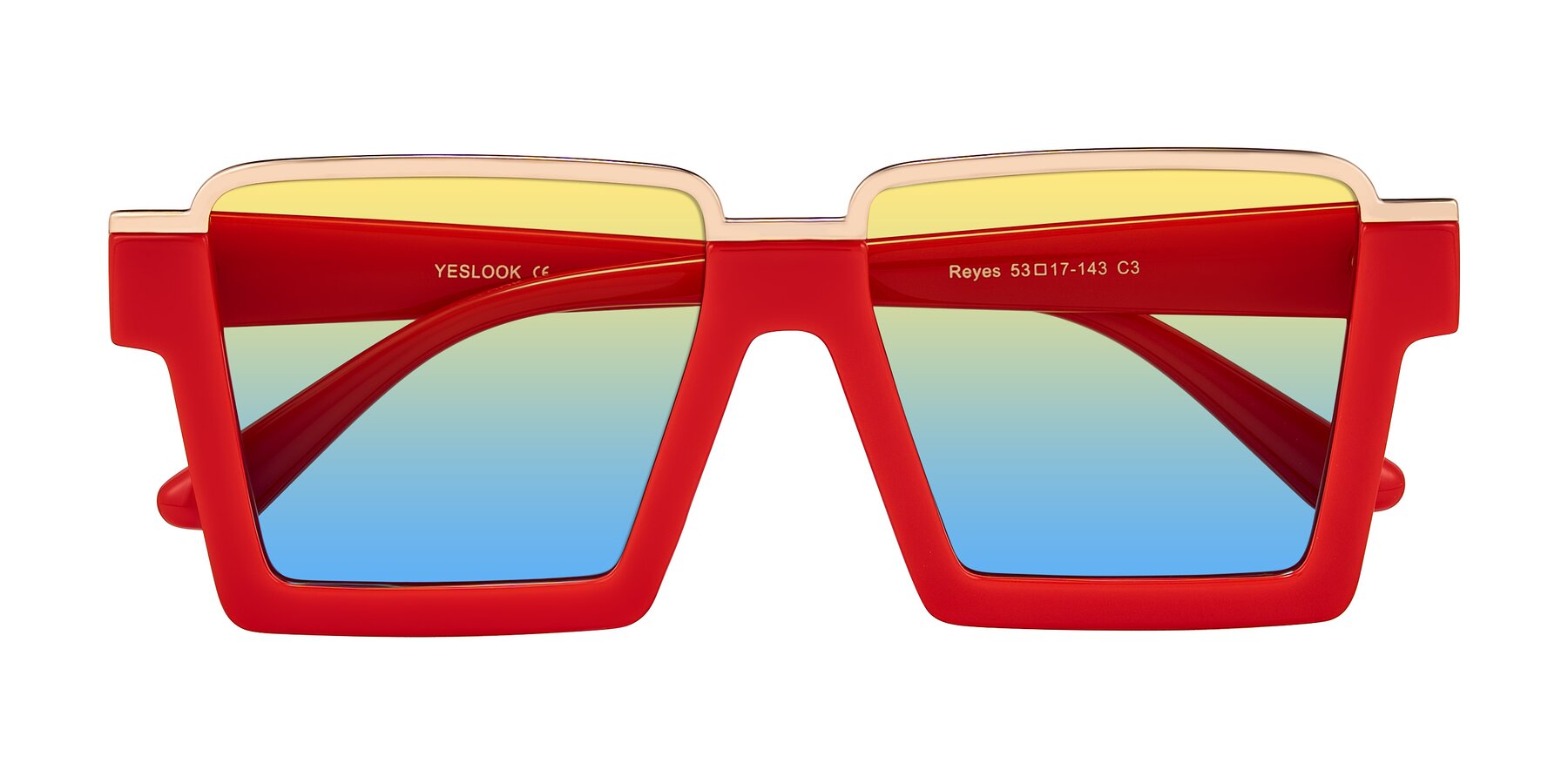 Folded Front of Reyes in Red with Yellow / Blue Gradient Lenses