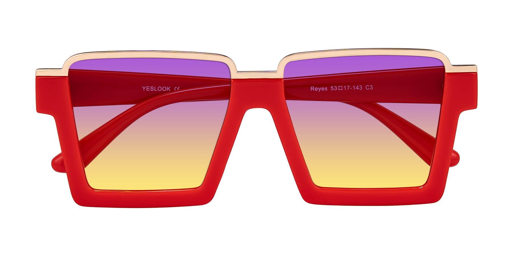 Folded Front of Reyes in Red with Purple / Yellow Gradient Lenses
