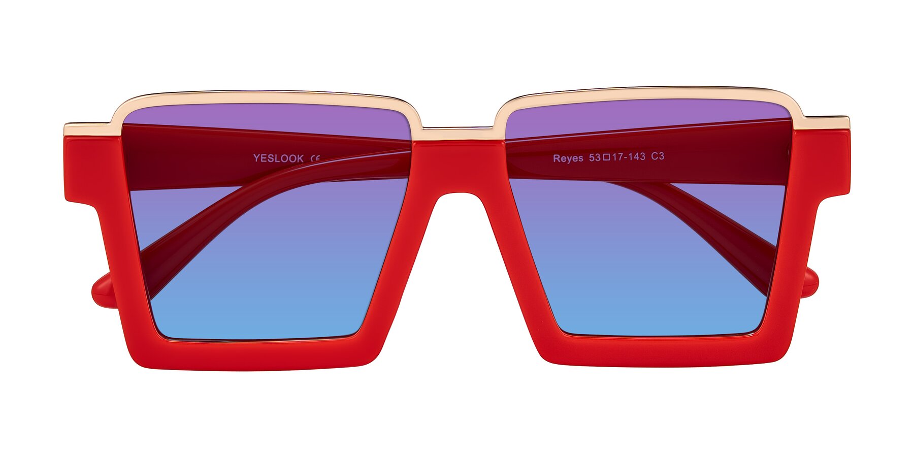 Folded Front of Reyes in Red with Purple / Blue Gradient Lenses