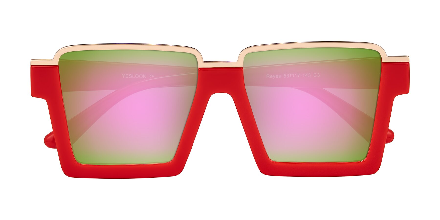 Folded Front of Reyes in Red with Pink Mirrored Lenses