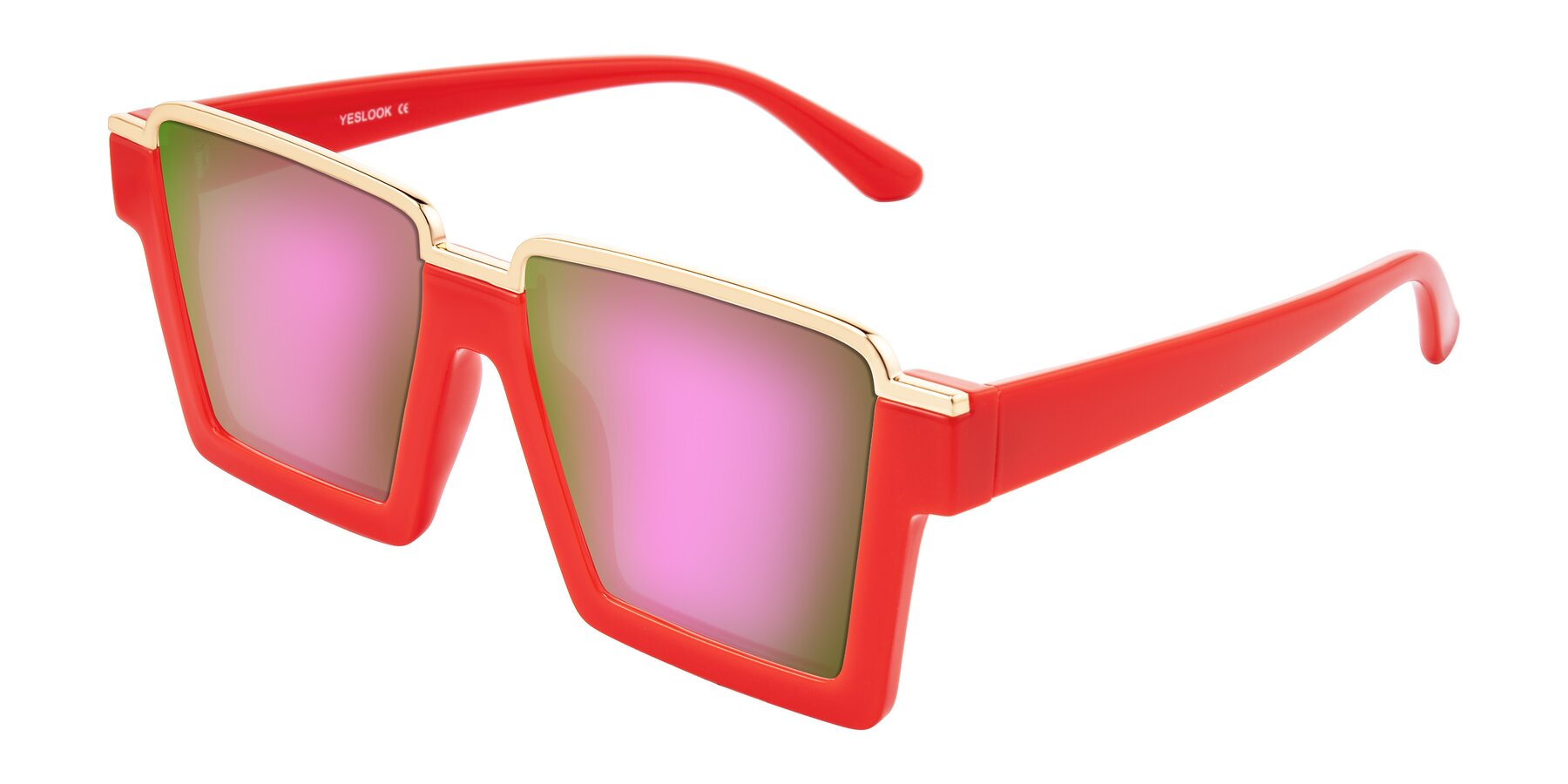 Angle of Reyes in Red with Pink Mirrored Lenses