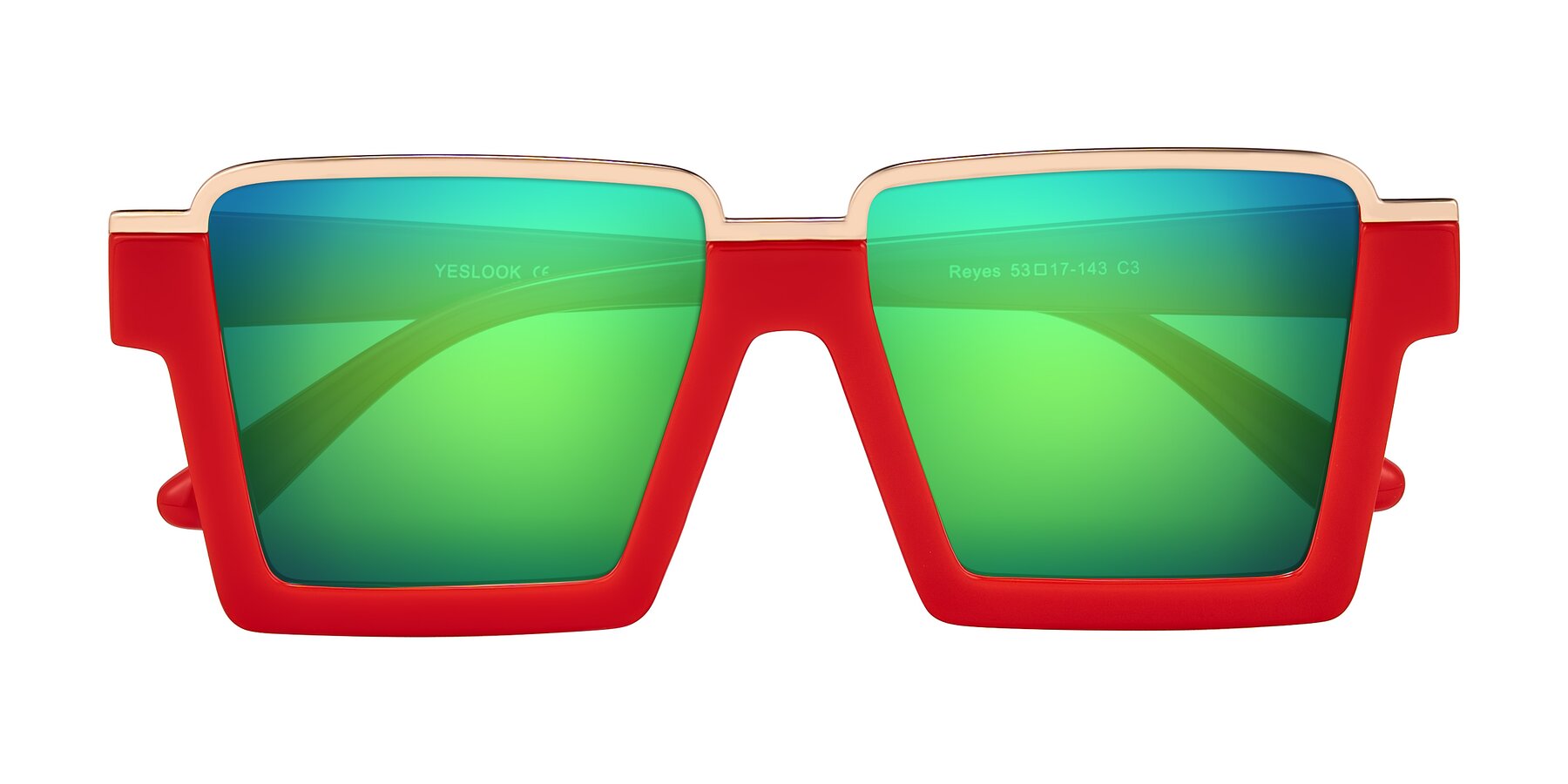 Folded Front of Reyes in Red with Green Mirrored Lenses