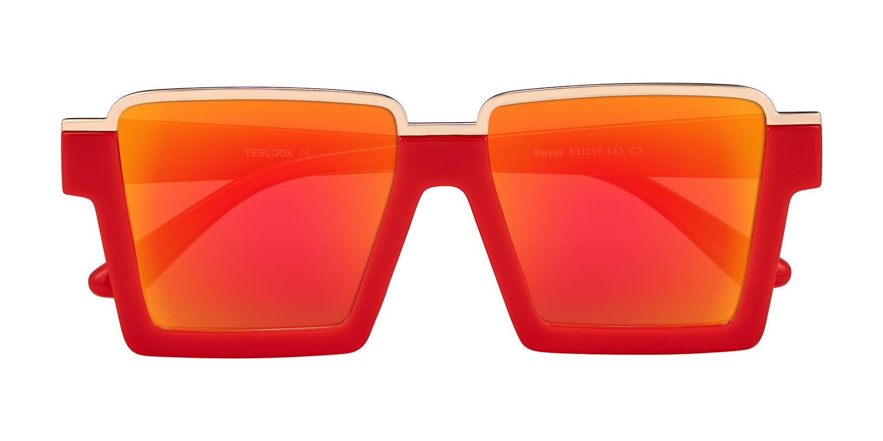 Folded Front of Reyes in Red with Red Gold Mirrored Lenses