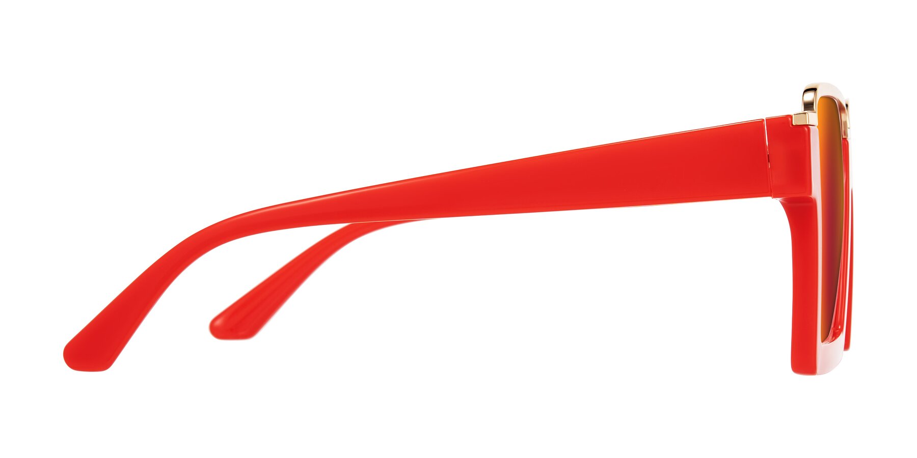 Side of Reyes in Red with Red Gold Mirrored Lenses