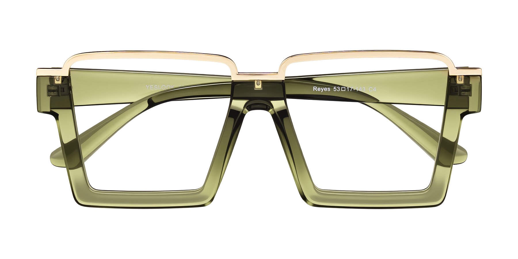 Folded Front of Reyes in Green with Clear Eyeglass Lenses