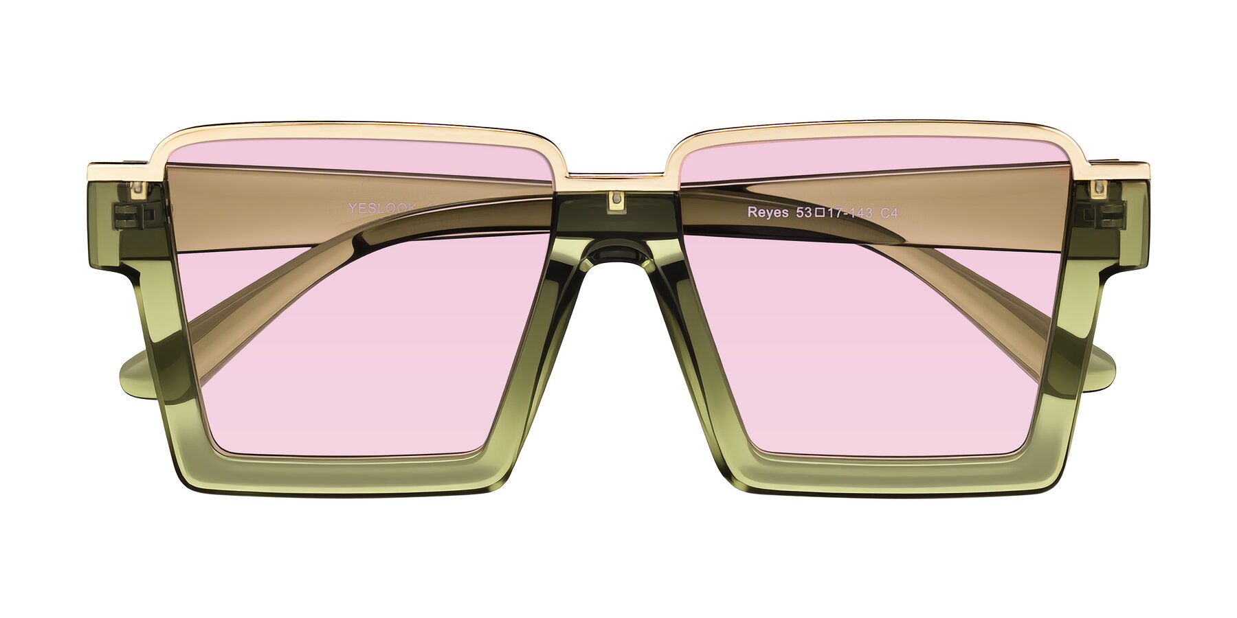 Folded Front of Reyes in Green with Light Pink Tinted Lenses