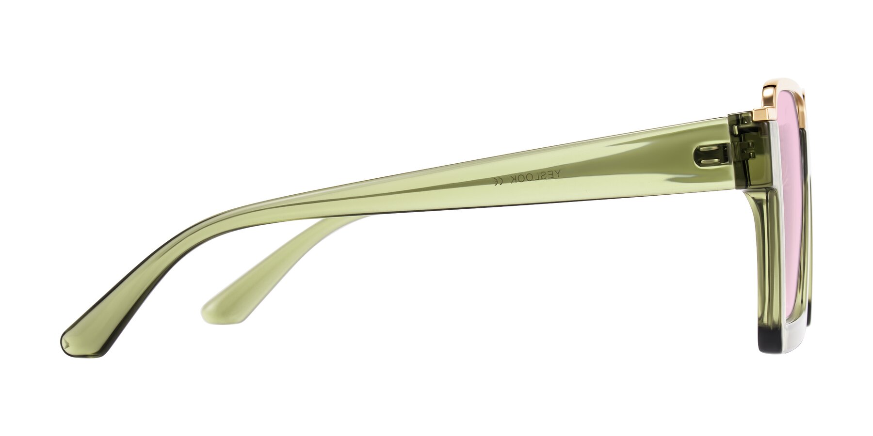 Side of Reyes in Green with Light Pink Tinted Lenses