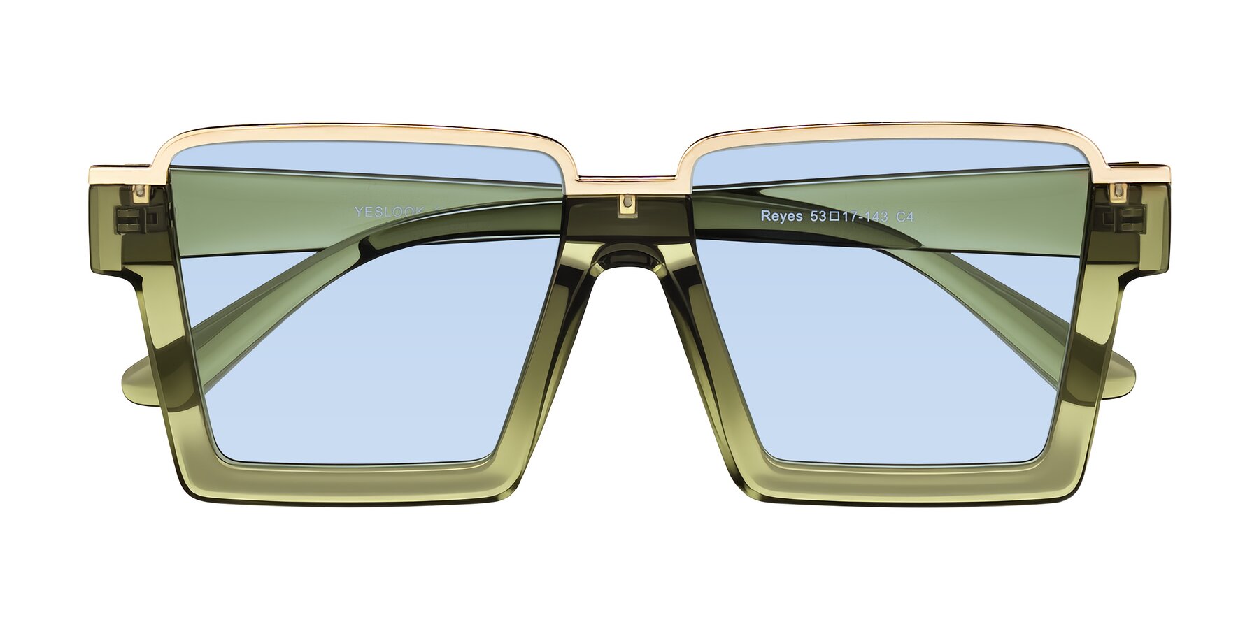 Folded Front of Reyes in Green with Light Blue Tinted Lenses